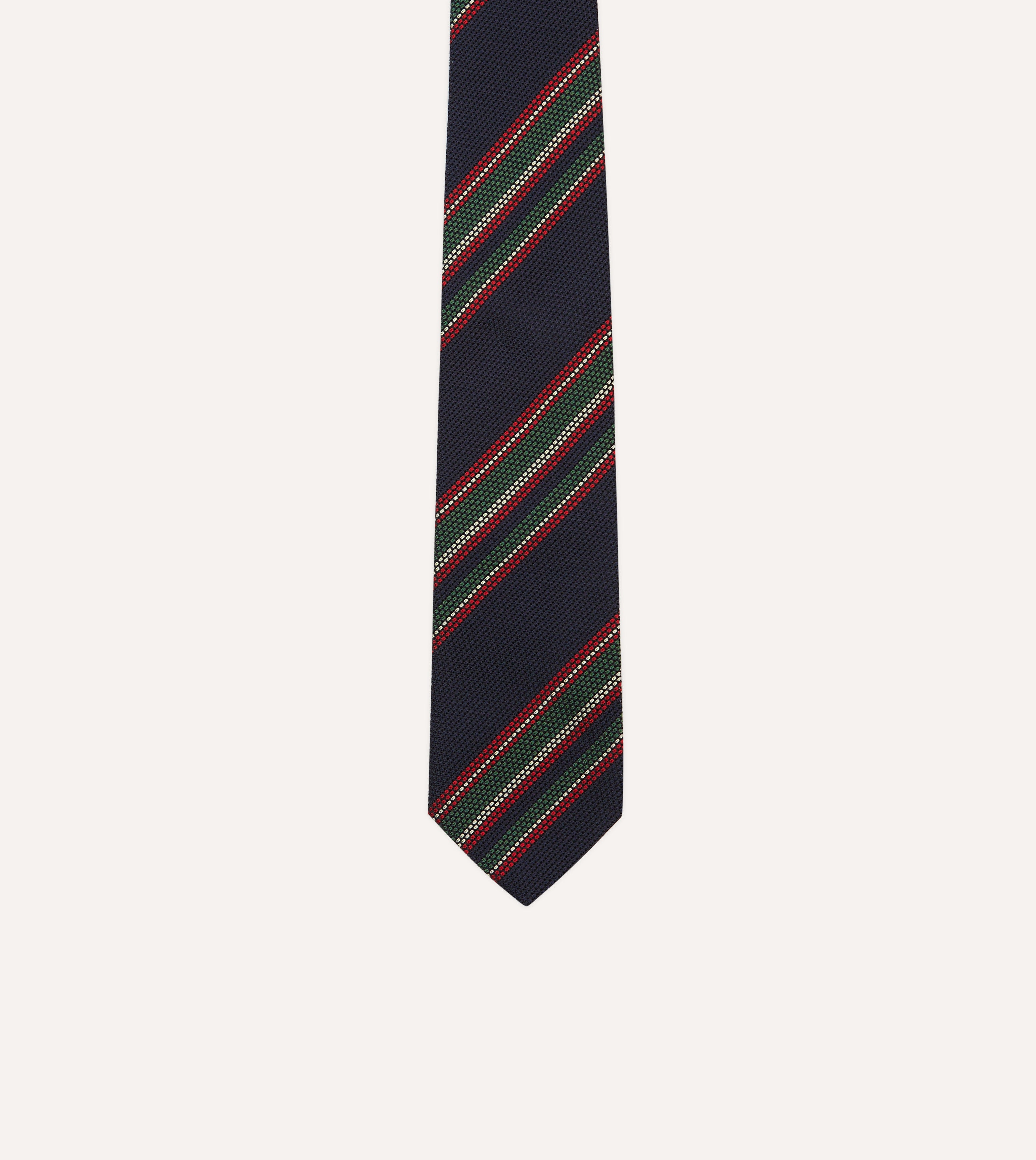 Premium Navy, Green & Red Striped Hand-Rolled Silk Grenadine Necktie - Elegant Business & Formal Occasion Accessory for Men