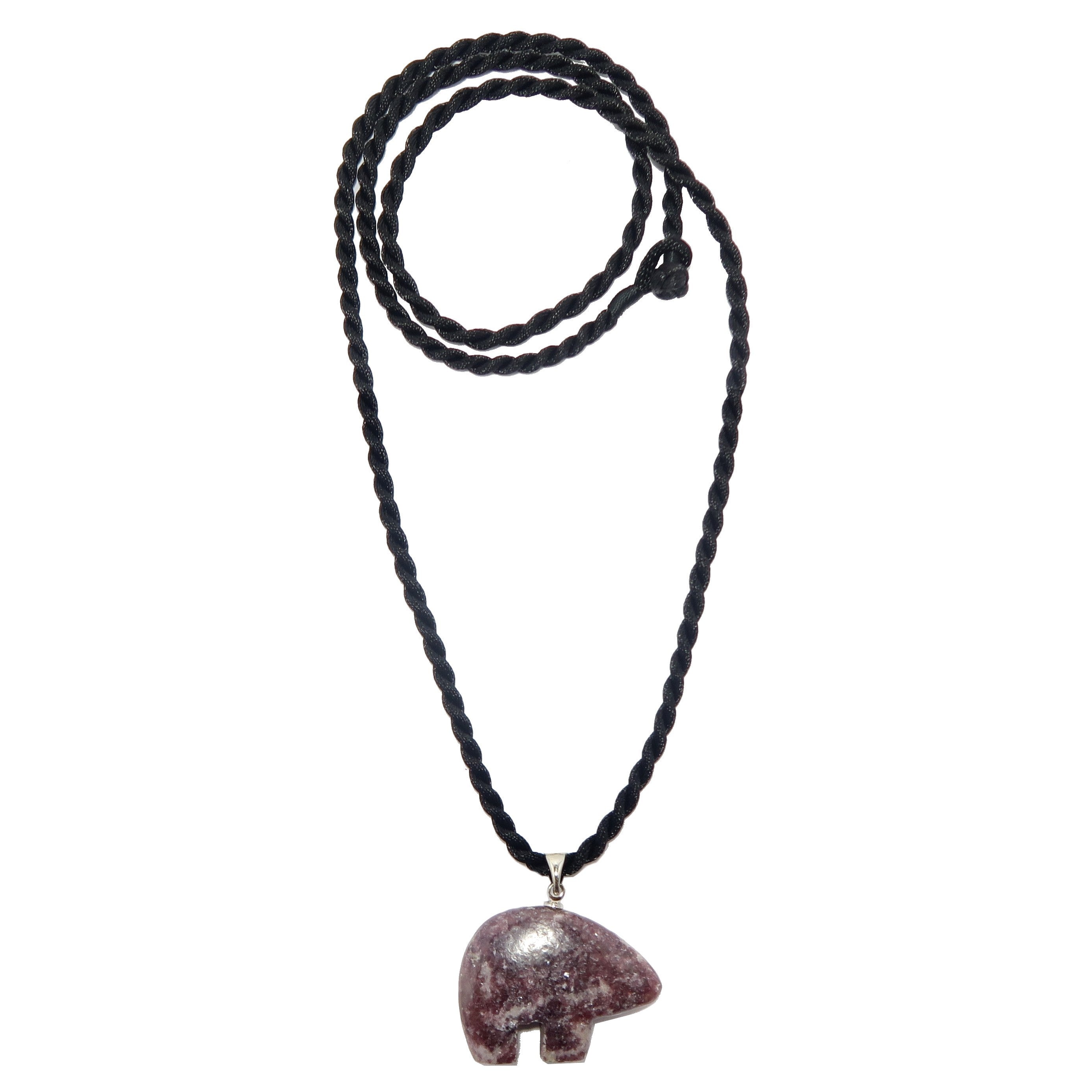 Lepidolite Necklace with Purple Bear Gemstone - Black Twist Cord for Stress Relief & Positive Energy | Perfect for Meditation, Yoga & Spiritual Healing