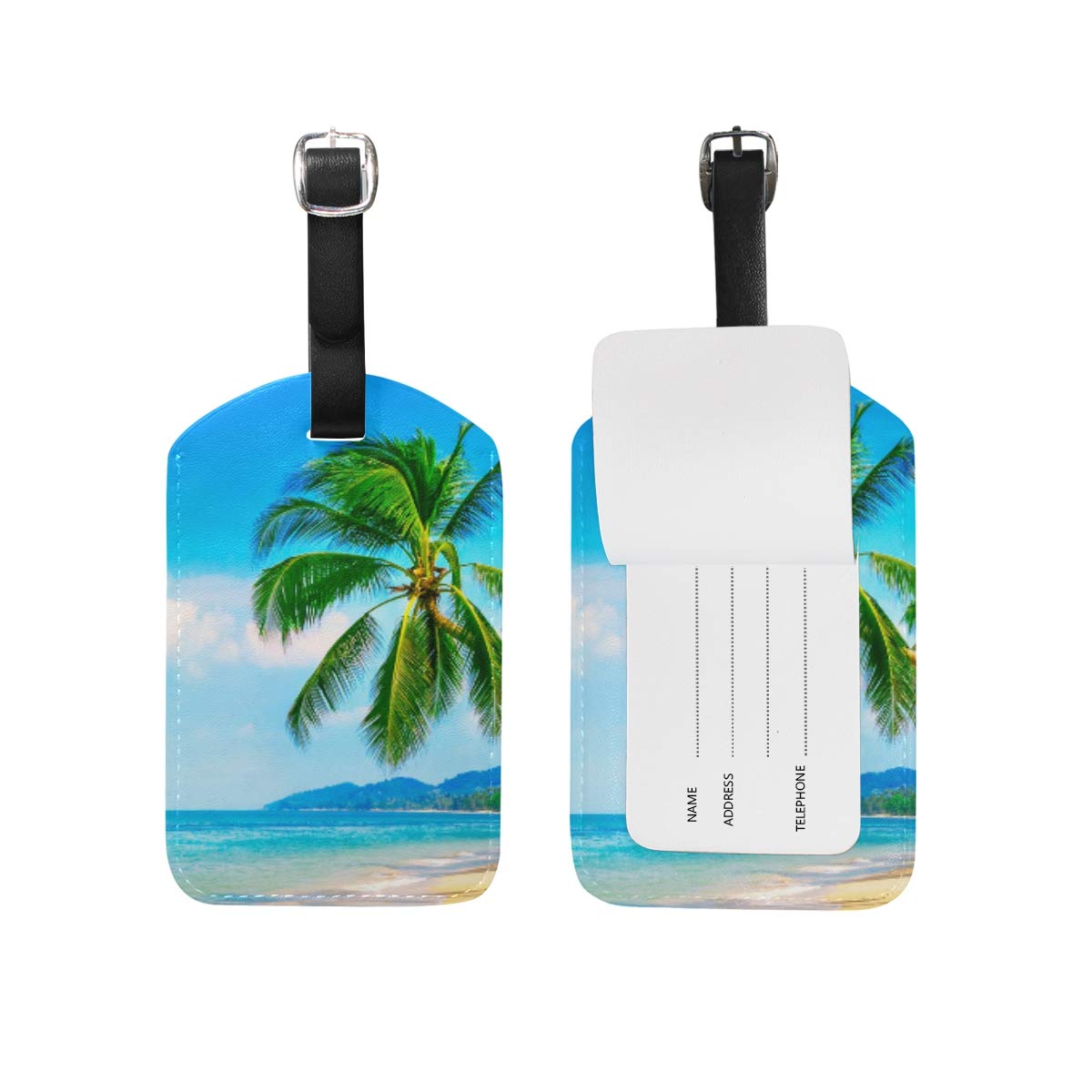 Tropical Beach Coconut Tree Luggage Tags - Waterproof Travel ID Labels for Suitcases & Backpacks (1-Piece) - Perfect for Vacation, Cruise & Airplane Travel Accessories