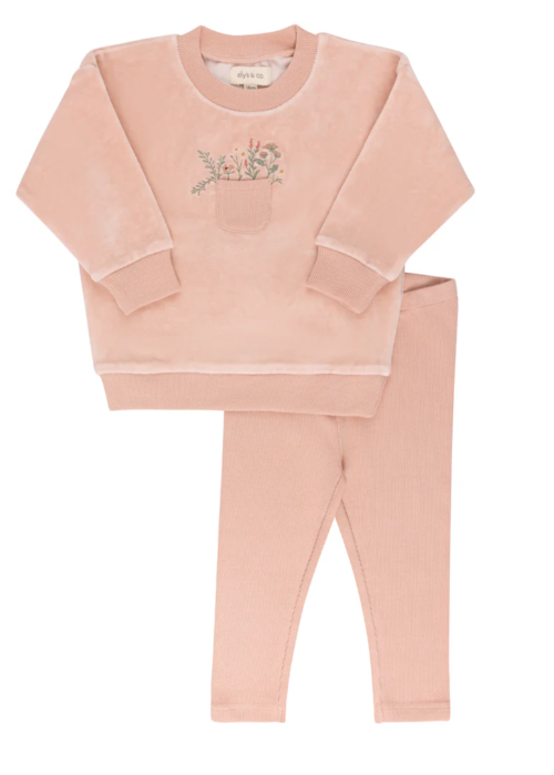 ELY & CO Velour Full of Flowers Lounge Set for Baby & Toddler (9M-4T) - Soft & Cozy Outfit for Playtime, Nap Time & Family Photos