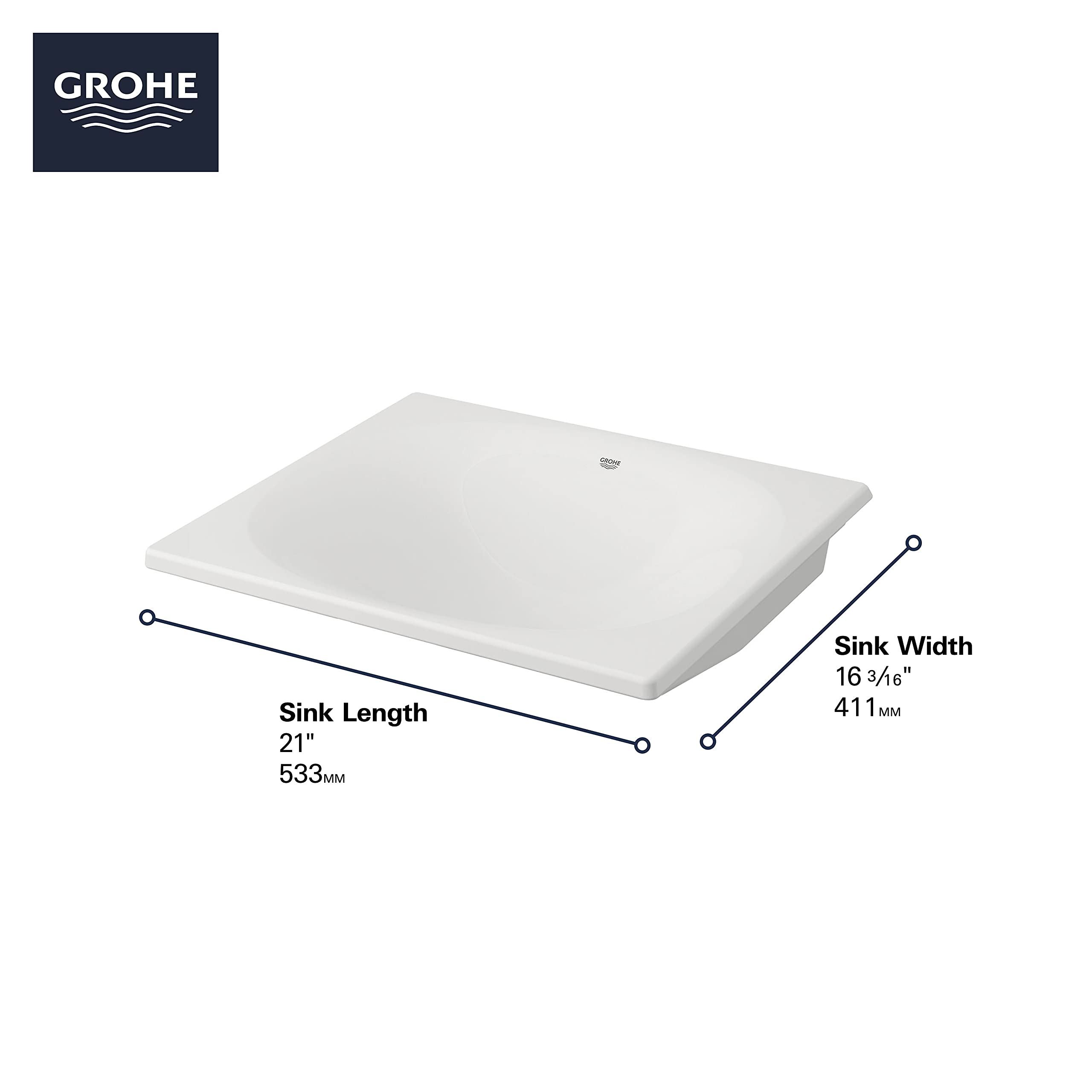 GROHE 39660000 Eurocube Bathroom Sink in Alpine White - Modern Square Ceramic Vessel Sink for Bathroom Vanity, Powder Room & Guest Bath | Durable & Easy to Clean
