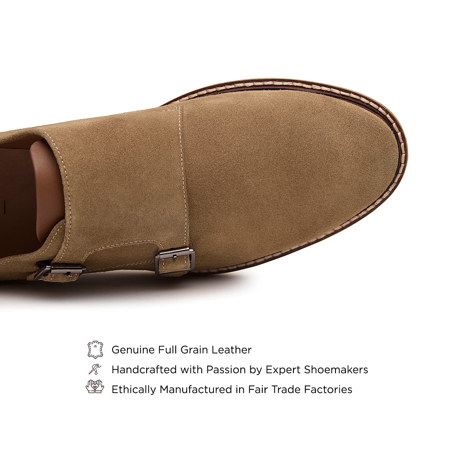 Premium Genuine Leather & Suede Men's Monk Strap Dress Shoes | Handcrafted Luxury Formal & Casual Shoes | Lightweight EVA Sole Comfort | Business, Wedding & Office Wear | Classic Plain Toe Design