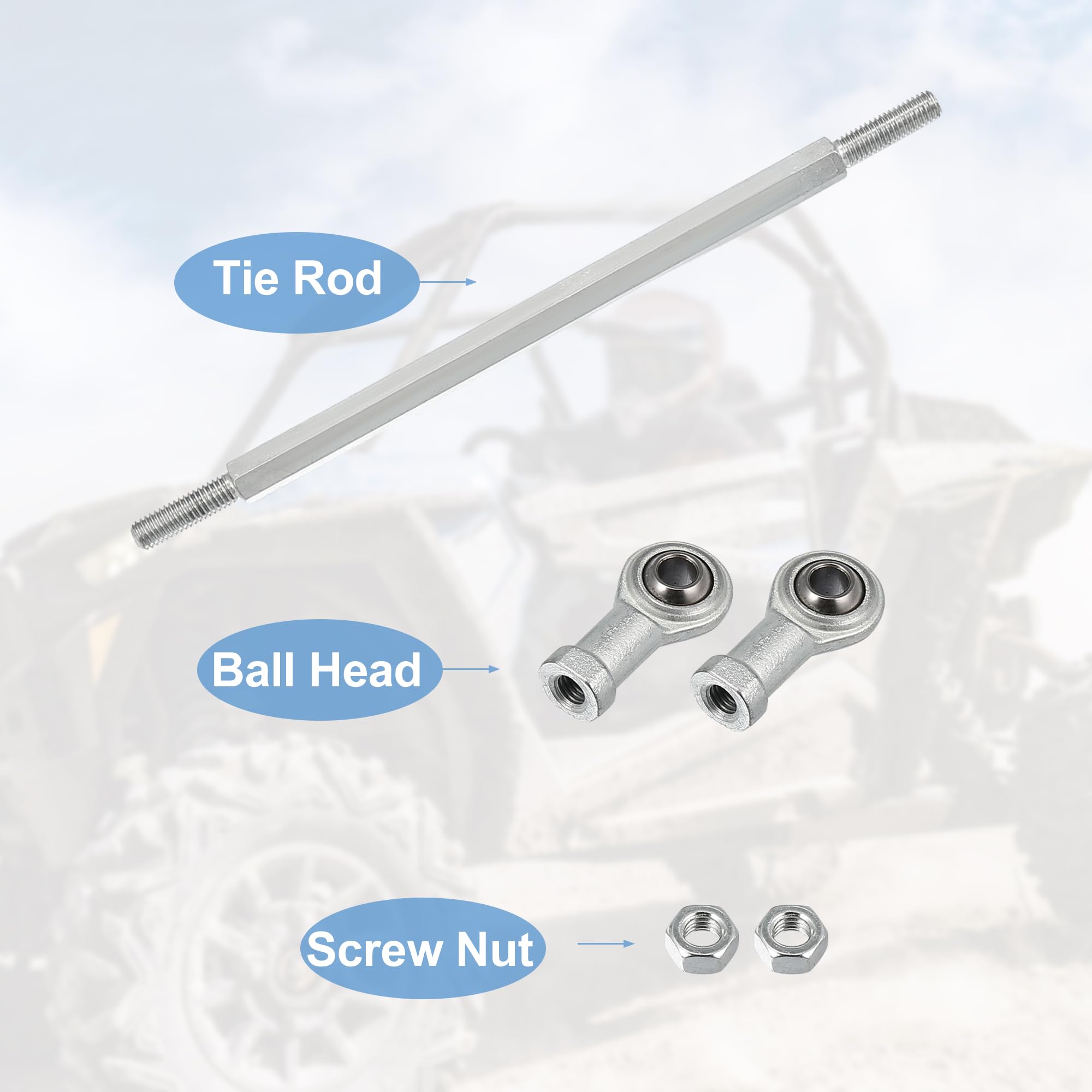 Motoforti 2-Piece 210mm Adjustable Steering Tie Rod Ball Joint with 8mm Hole Diameter - Compatible with 49cc Electric ATV & Go Kart - Silver Tone Steering Suspension Accessory - Perfect for Off-Roading, Racing & DIY Kart Maintenance