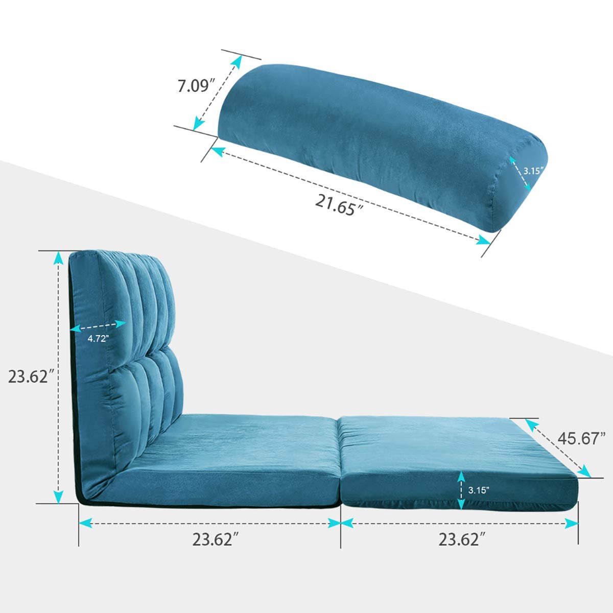 Merax Double Lazy Sofa - Adjustable Floor Couch Bed with 5-Position Backrest, Foldable Chaise Lounge with 2 Pillows for Living Room, Bedroom & Small Spaces (Blue) | Perfect for Movie Nights, Reading Nook & Guest Sleeping