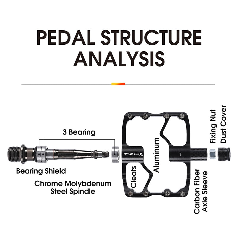 Lightweight Carbon Fiber Road Bike Pedals - 3 Bearings Aluminum Flat Pedals for MTB, BMX & Cycling | Perfect for Commuting, Racing & Off-Road Adventures