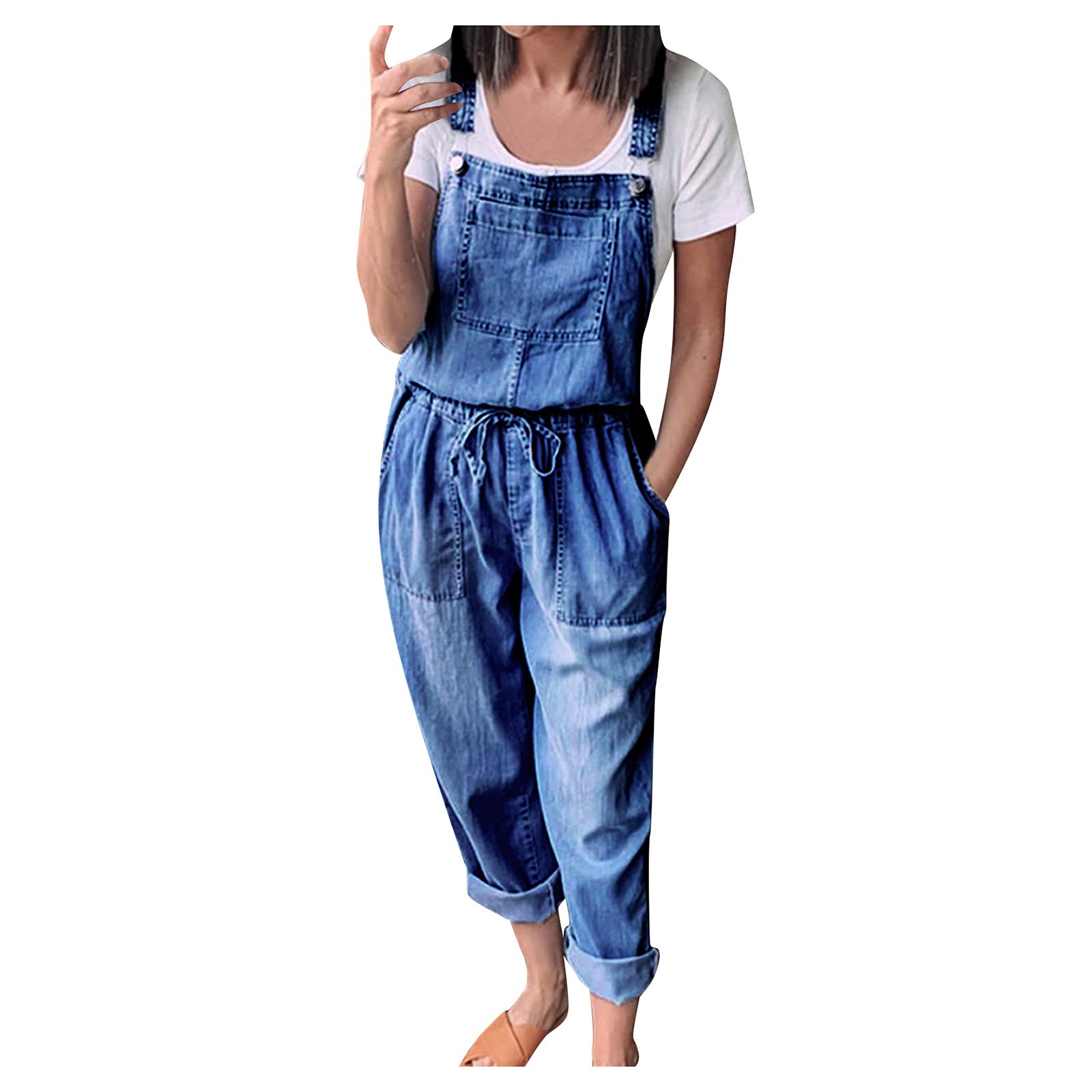 Women's High Waisted Denim Jumpsuit - Sleeveless Casual Romper for Petite Women | Beach Wear, Summer Outfits & Everyday Fashion