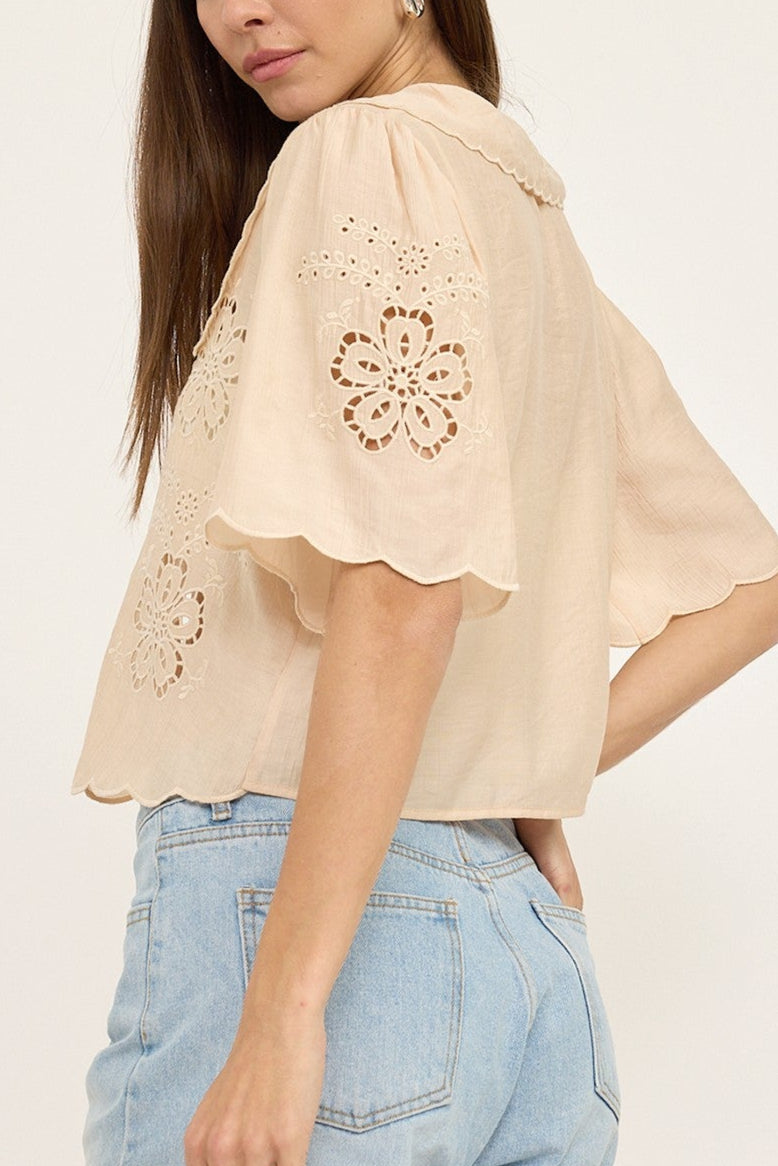 Floral Eyelet Blouse for Women - Breathable Summer Top with Lace Details | Perfect for Beach Outings, Date Nights & Office Wear