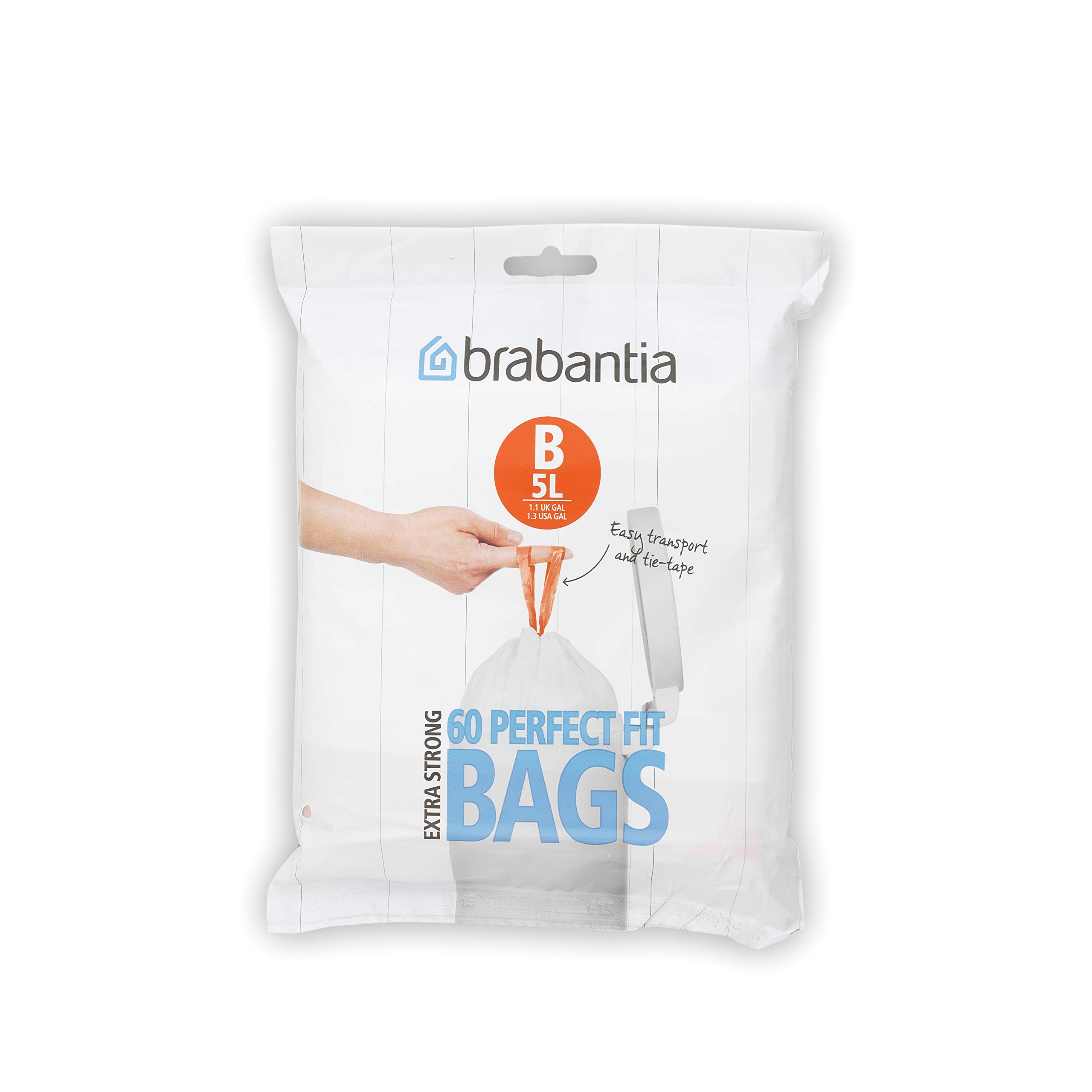 Brabantia Bin Liners, Size B, 5 Liter - 60 Trash Bags for Kitchen, Bathroom & Office Waste Disposal