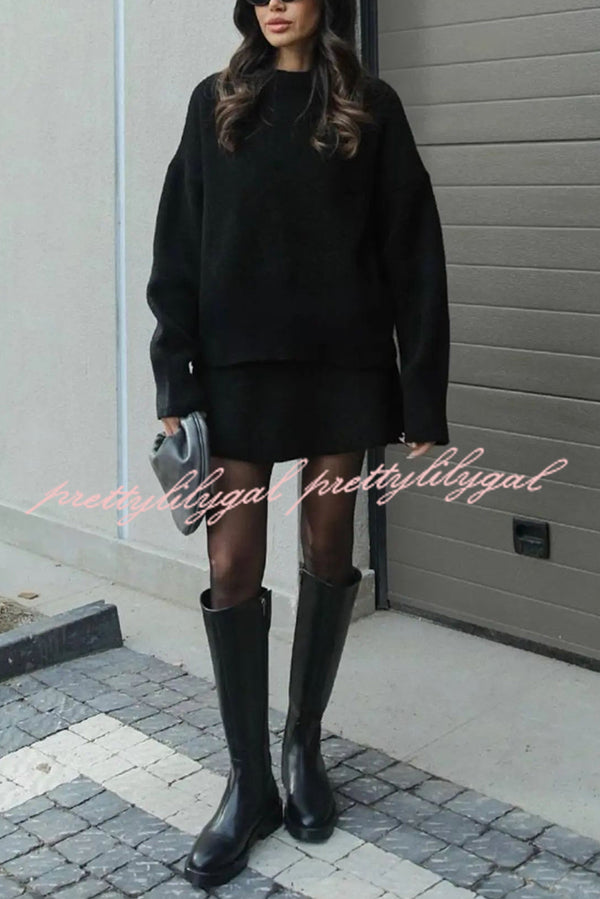 Stylish Solid Color Preppy Knit Top & Stretch Mini Skirt Set - Casual Outfit for Women | Perfect for School, Work & Weekend Outings