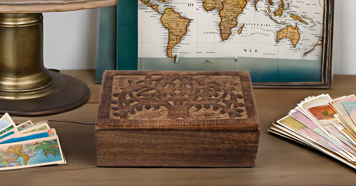 Handmade Wooden Jewelry Box with Tree of Life Carving - Jewelry Organizer, Keepsake Box & Treasure Chest for Women - Perfect Birthday, Housewarming Gift & Watch Storage - Elegant Home Decor for Bedroom & Dresser