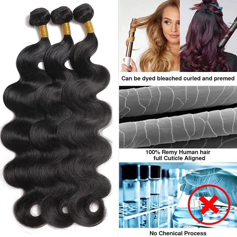 10A Brazilian Body Wave Human Hair Bundles 26-30 Inch - 100% Unprocessed Virgin Hair Extensions (3 Bundles, Natural Black) for Styling, Weaving & Volume Boost - Perfect for Daily Wear, Parties & Special Occasions