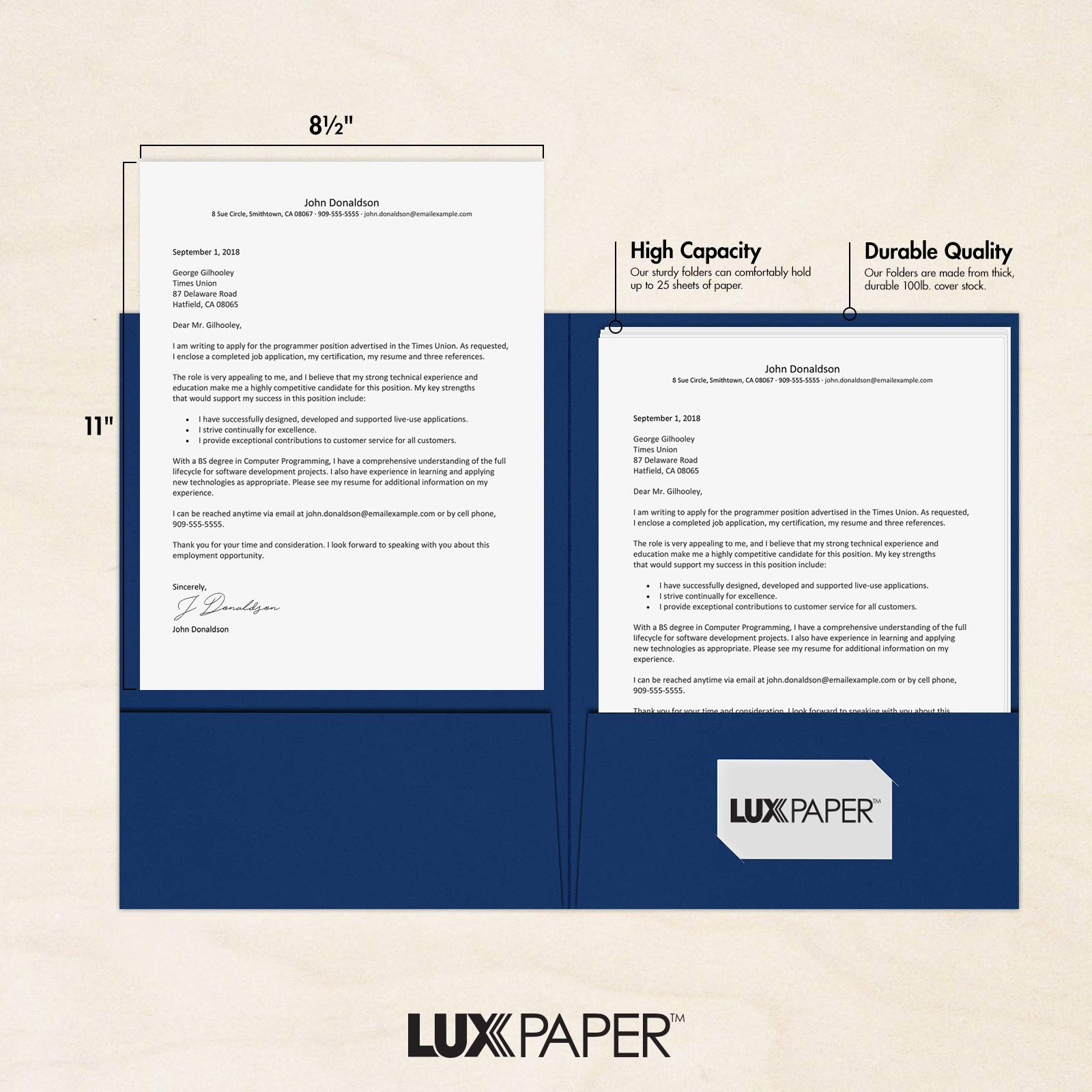 Premium 9x12 Navy Blue Presentation Folders - 100 lb. Cardstock with 2 Pockets, Holds 8.5x11 Documents - Perfect for Business Meetings, School Projects & Professional Reports (50-Pack, Dark Blue)