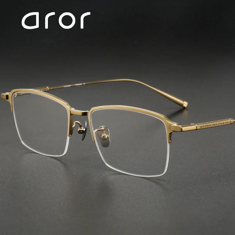 Aror Men's Semi-Rimless Square Titanium Eyeglasses Frame - Lightweight Durable Glasses for Work, Reading & Fashion (Model 10165)