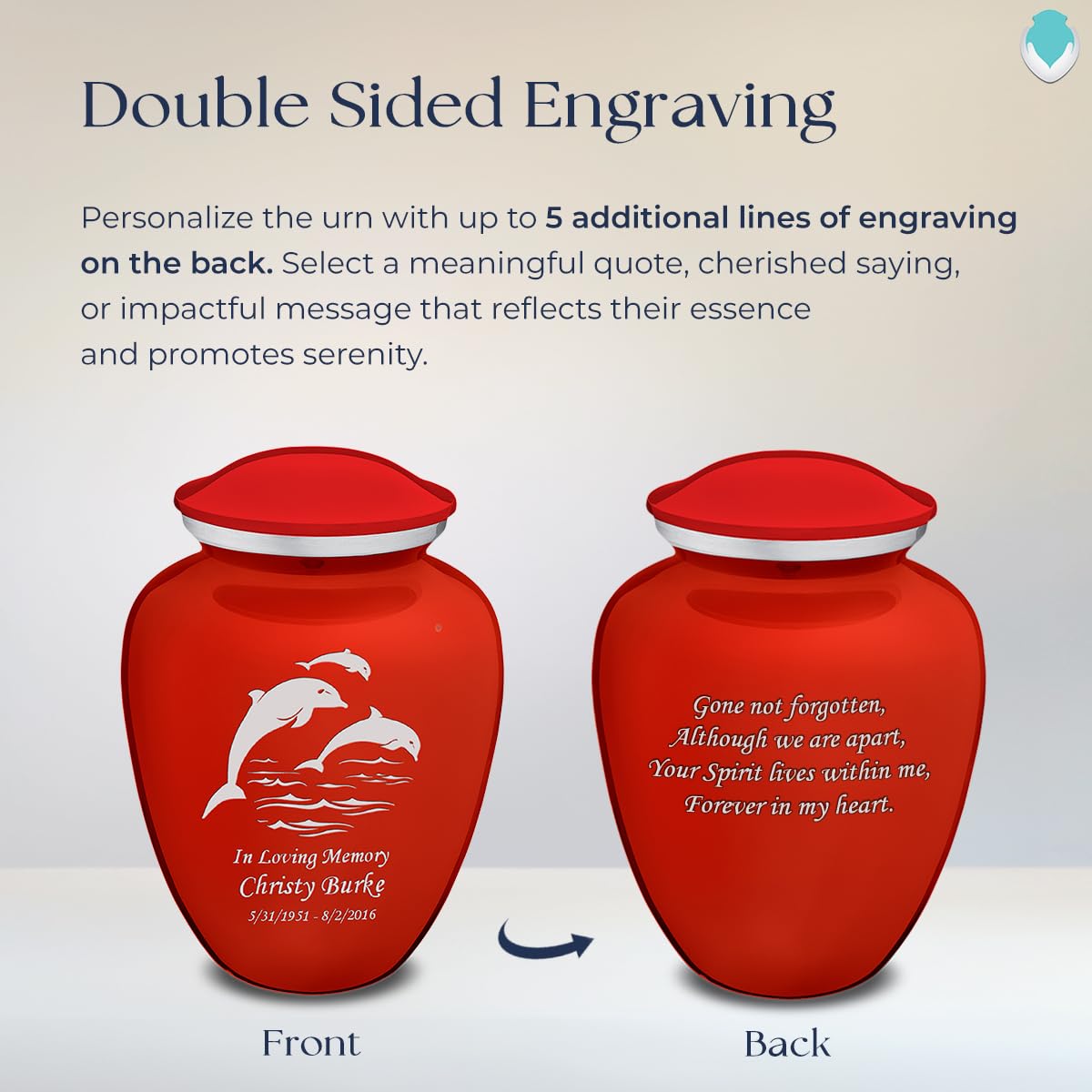 Personalized Dolphin Cremation Urns for Ashes - Large Bright Red Funeral Urn for Adults with Double-Side Engraving (Holds 200 lbs) - Memorial Keepsake for Loved Ones | Perfect for Home Display, Funeral Services & Memorial Ceremonies