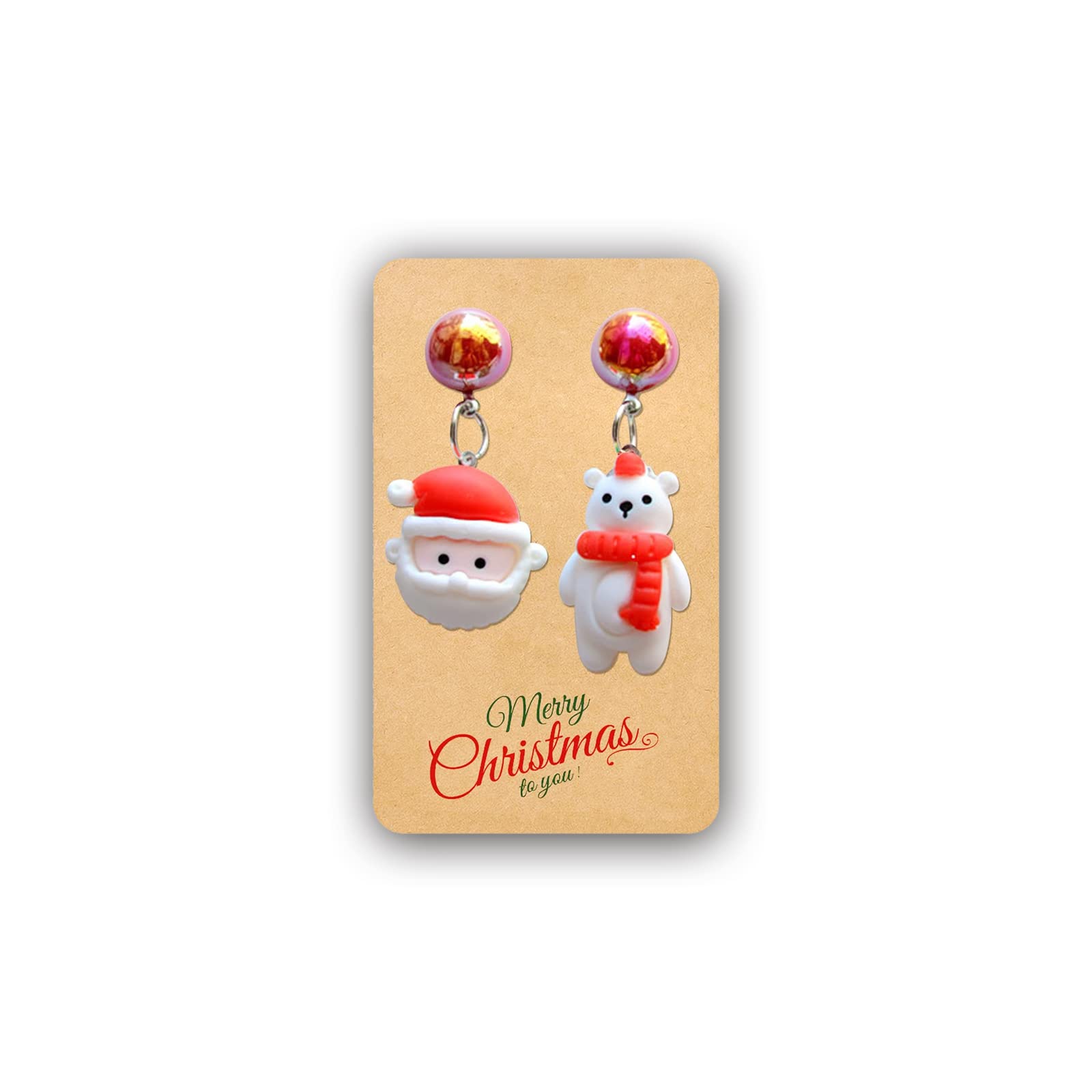 Festive Christmas Clip-On Earrings - Cute Holiday Tree & Santa Design, Non-Pierced Christmas Earrings for Women, Perfect Xmas Jewelry Gift for Parties & Family Gatherings