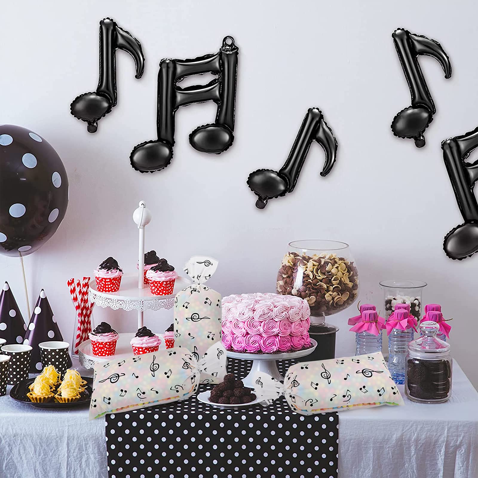 Lecpeting 100 Pcs Music Note Treat Bags - Colorful Cellophane Candy Bags with Twist Ties for Birthday Parties, Baby Showers & Musical Themed Events - Perfect for Party Favors, Candy Packaging & Gift Bags