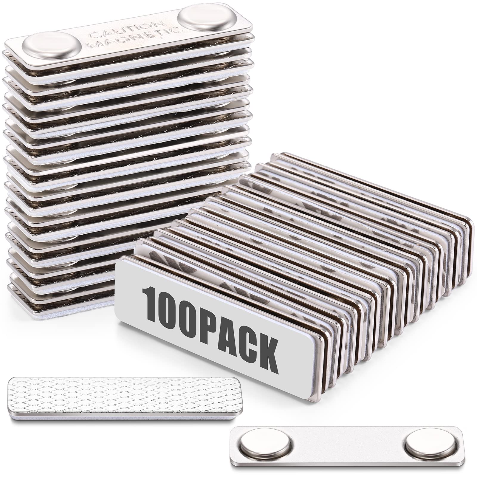 Chinco 100 Sets Magnetic Name Tags - Strong Neodymium Magnet Badge Holders for Trade Shows, Conferences & Business Events - Silver Metal Pin Magnet Back Fasteners (2 Magnets per Tag) - Perfect for Name Tags, ID Badges & Work Uniforms
