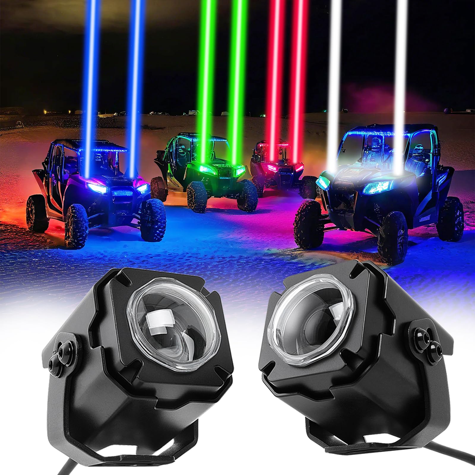 RGBW Auto Spot Beam Pod Whip Light Kit for UTV ATV - 2Pcs with Switch & Remote, 4-Color Whipless LED Light for Polaris RZR, Can Am Maverick X3, Golf Cart & Off-Road Vehicles - Perfect for Night Riding, Trail Adventures & Off-Road Lighting