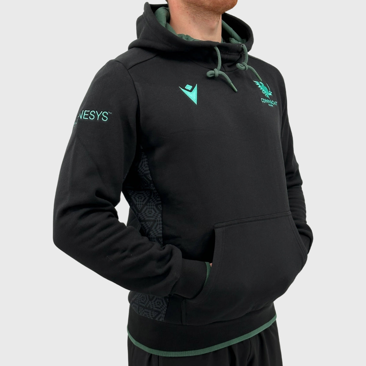 Macron Connacht Rugby Hoody Black - Men's Pullover Hoodie for Rugby Fans - Perfect for Game Day & Casual Wear