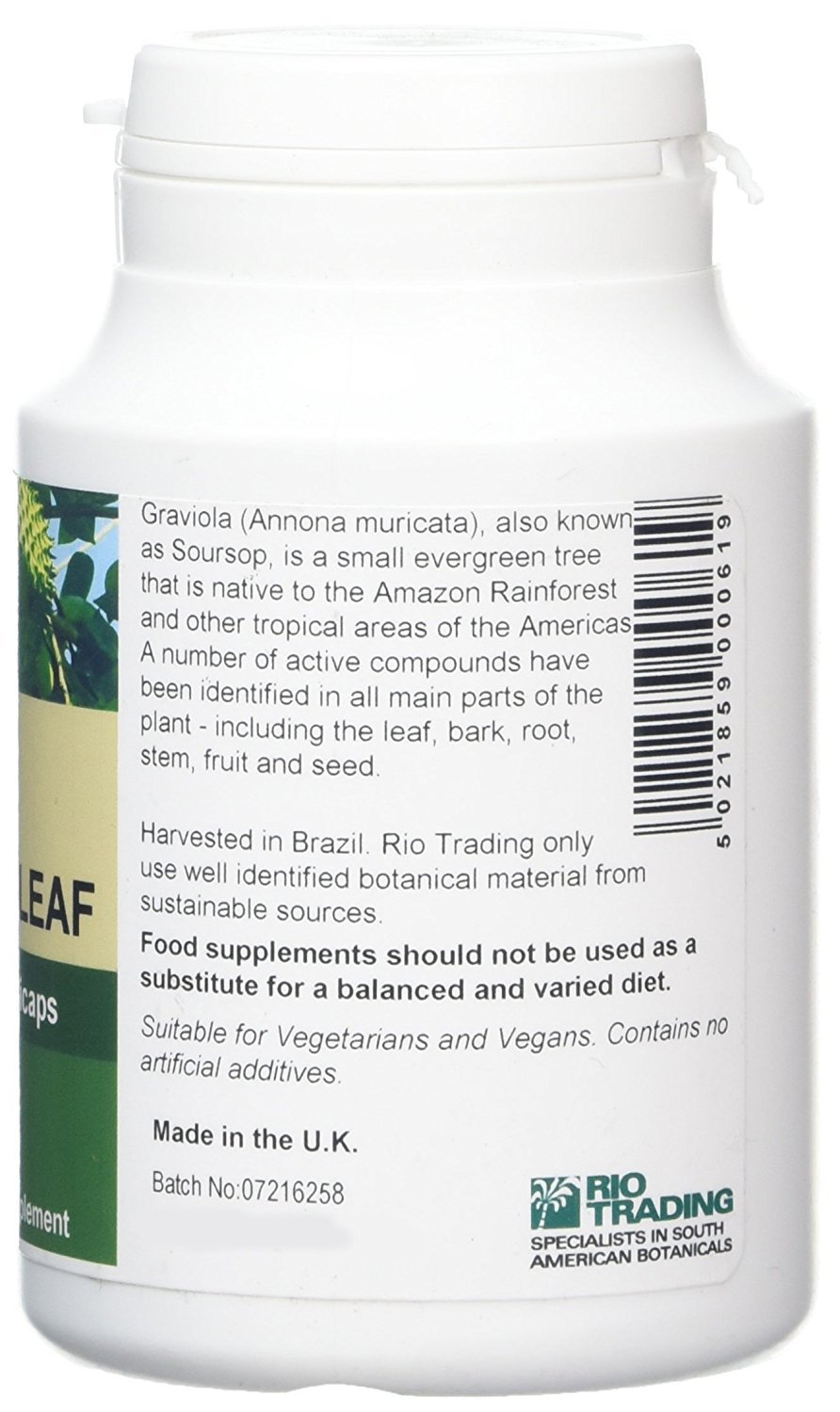 Organic Graviola Leaf Powder 500mg - 90 Vegan Capsules for Immune Support & Antioxidant Benefits - Natural Supplement for Wellness & Detox