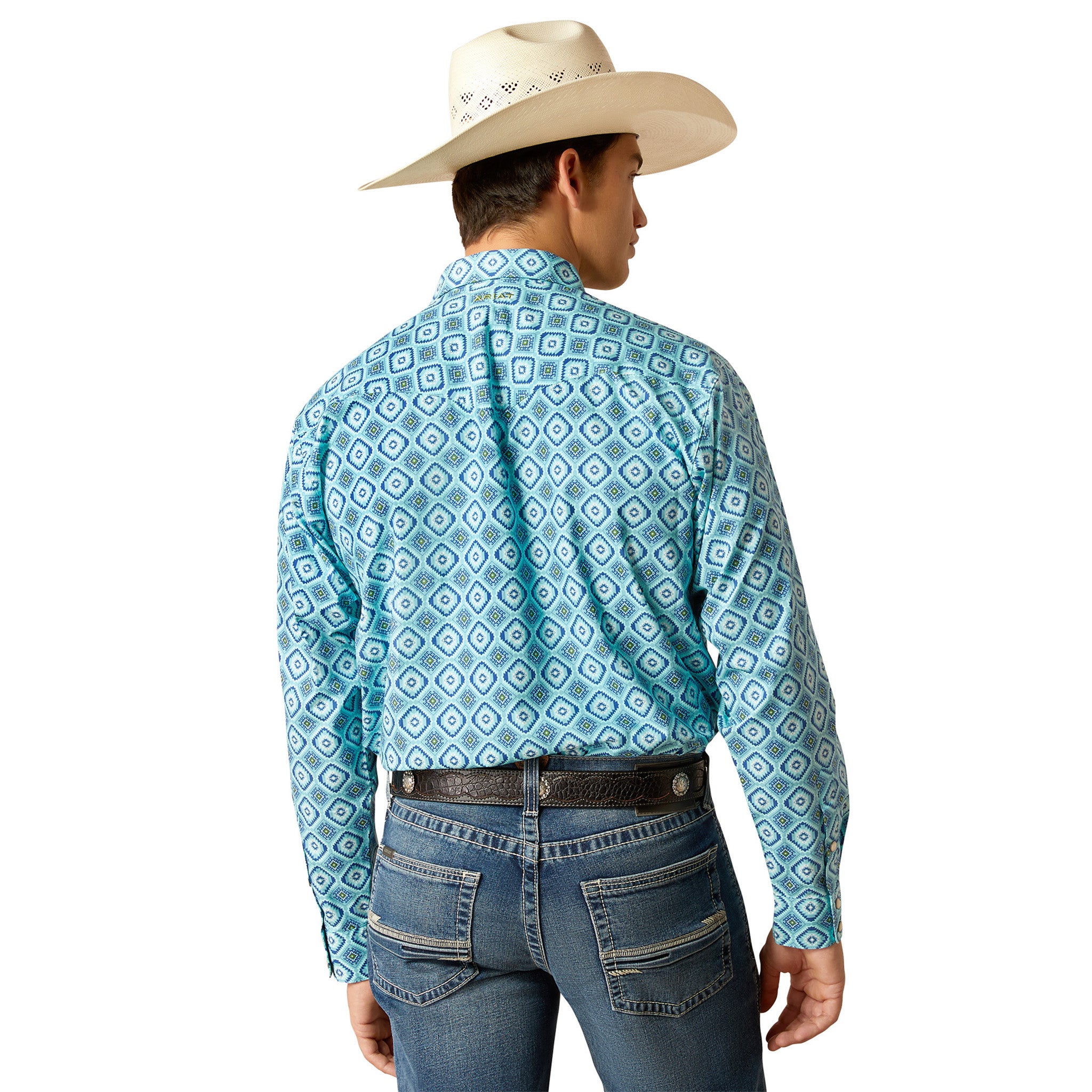 Ariat Men's Turquoise Geo Print Western Shirt - Stylish Cowboy Shirt for Rodeo, Ranch Work & Casual Wear