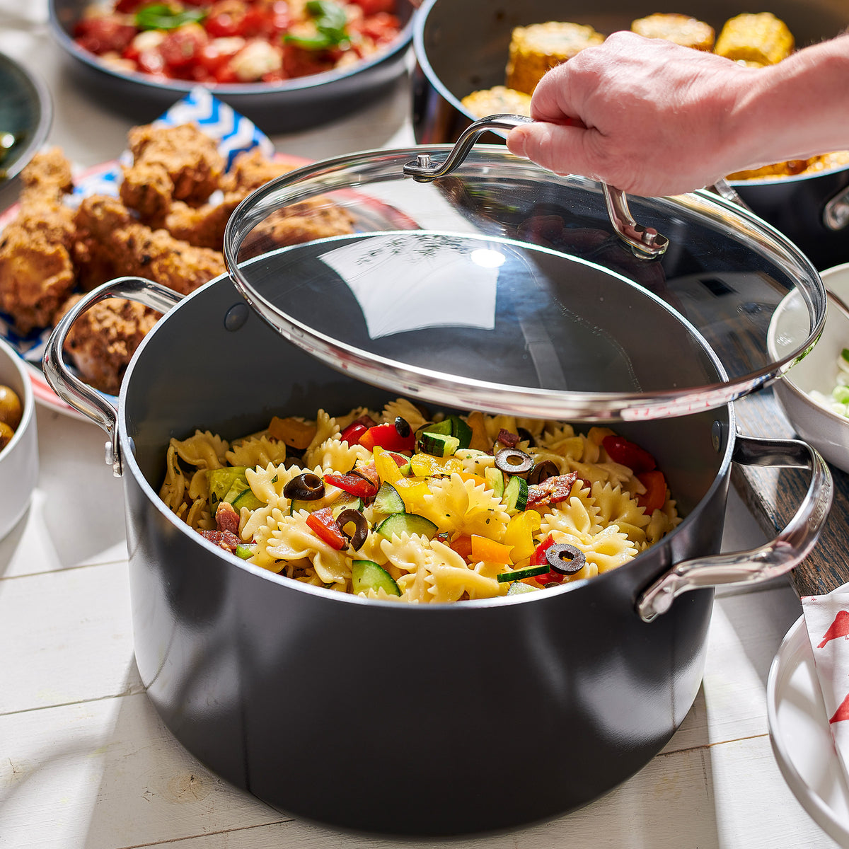Valencia Pro Ceramic Nonstick 19-Piece Cookware Set - Non-Toxic PFOA-Free Pots and Pans Set for Healthy Cooking - Perfect for Induction, Gas & Electric Stoves - Ideal for Frying, Boiling & Sauteing in Modern Kitchens
