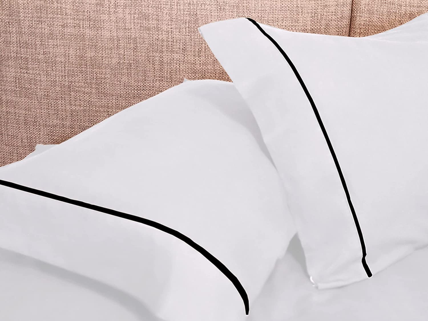 2 Mulberry Silk Pillowcases with Matching Microfiber Bed Sheets - 6 Piece Queen Size Sheet Set (White/Black) for Hair & Skin Care - Soft, Deep Pocket, Wrinkle Resistant - Perfect for Beauty Sleep & Luxury Bedroom Decor