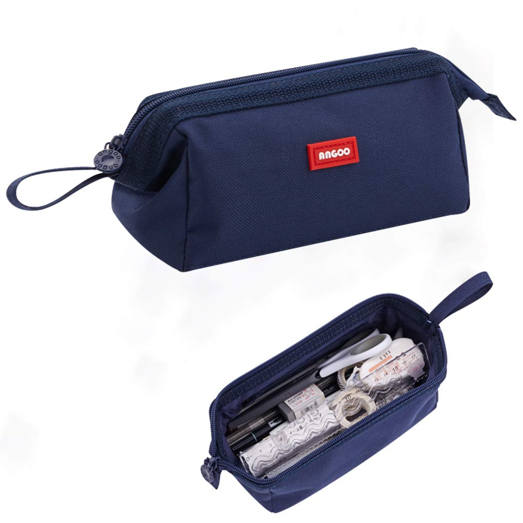 iSuperb Large Capacity Pencil Case - Portable Zipper Pencil Pouch Organizer for School, Office & Travel - Storage Bag for Pens, Cosmetics & Makeup (Navy Blue) - Perfect for Students, Artists & Professionals