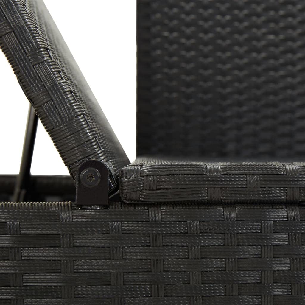 SKM Black Poly Rattan Sun Bed with Cushions - Outdoor Patio Lounge Chair for Poolside, Garden, and Backyard Relaxation