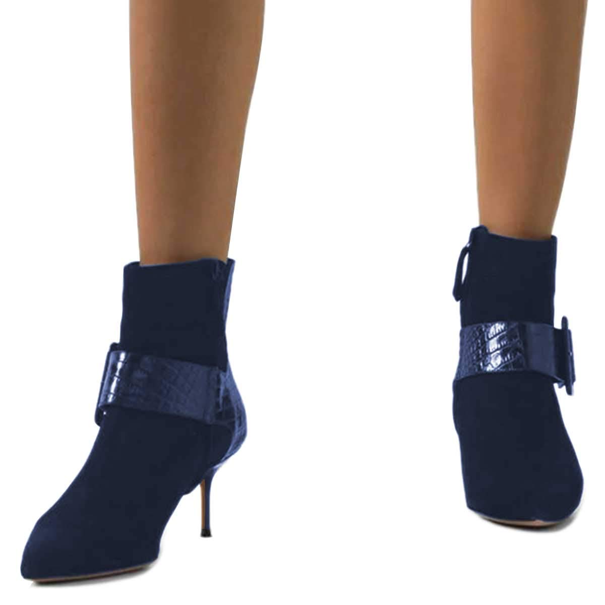 FSJ Women's Fashion Ankle Boots - Pointed Toe High Heel Booties with Side Zipper & Buckle for Dress, Evening & Party | Comfortable & Stylish (US Size 4-15) | Perfect for Work, Date Night & Special Occasions