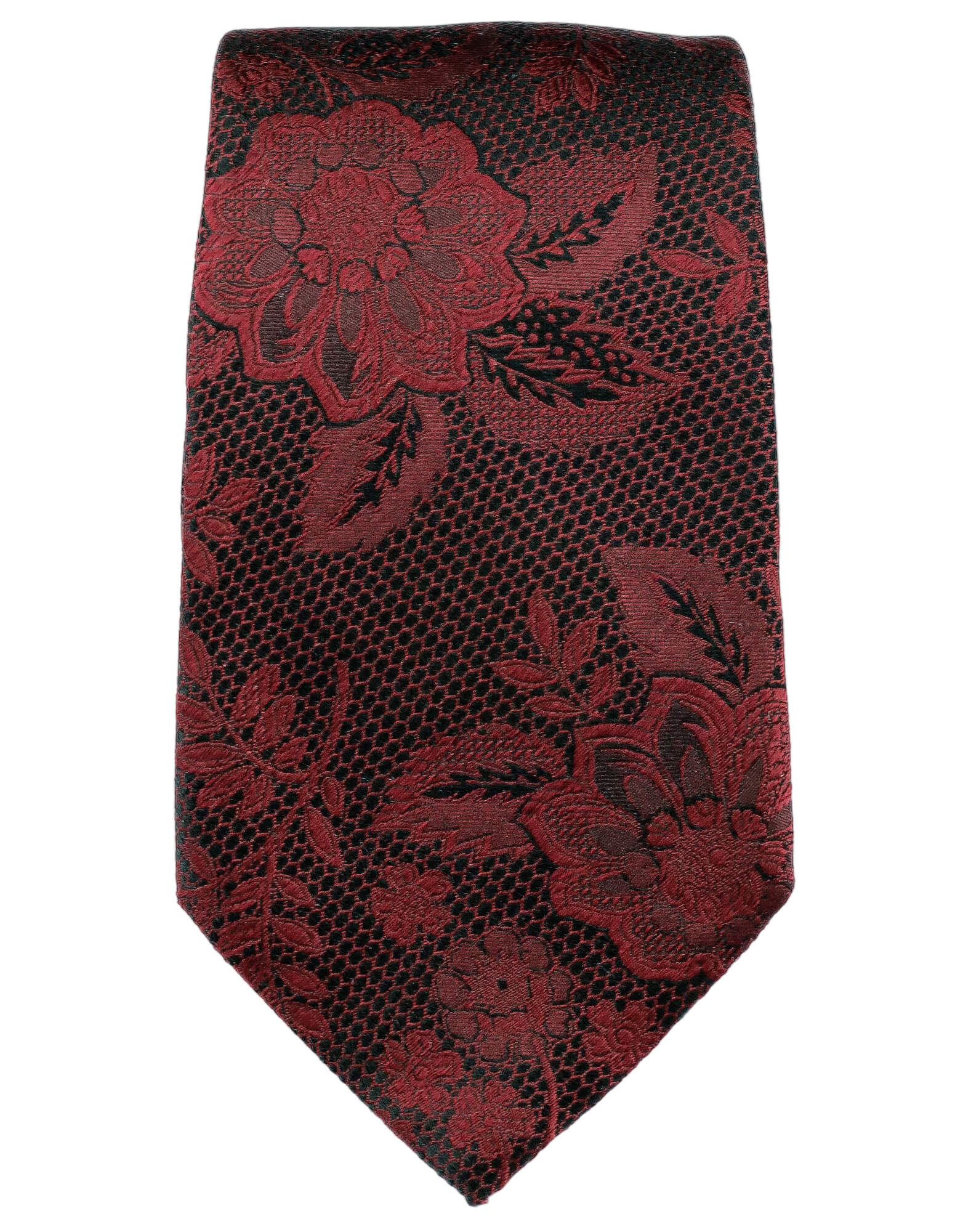 DÉCLIC Kontur Floral Tie for Men - Burgundy Red Silk Necktie - Perfect for Weddings, Business Meetings & Formal Occasions