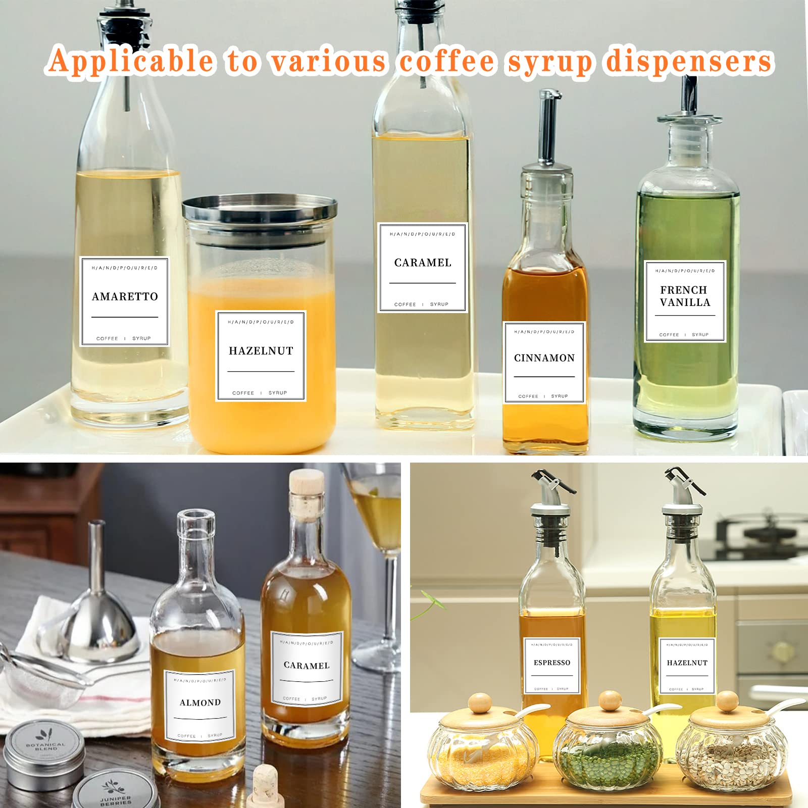 40PCS Waterproof Coffee Syrup Labels for Coffee Bar & Station - Durable Dispenser Bottle Labels for Home, Cafe & Office Use