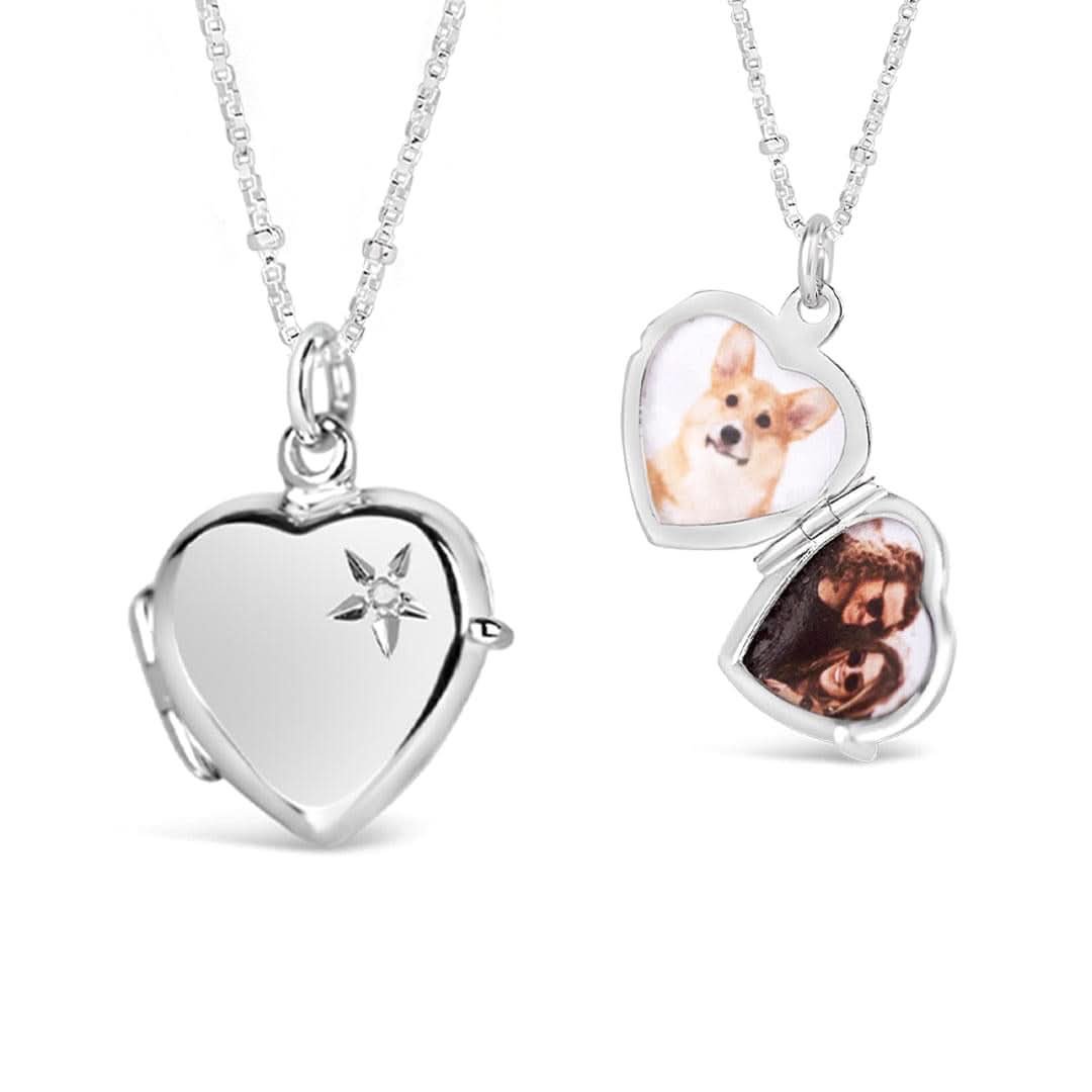 2 Photo Diamond Heart Locket Necklace in Sterling Silver - Personalized Keepsake for Loved Ones | Perfect for Anniversaries, Valentine's Day & Memorial Gifts