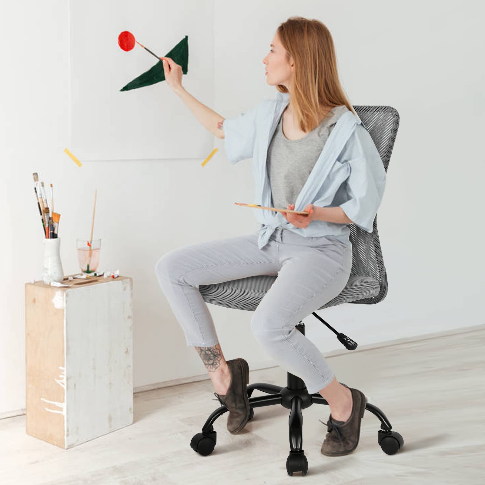 Ergonomic Mesh Office Chair with Mid Back Support - Modern Rolling Swivel Computer Chair for Home & Office - Breathable Armless Task Chair for Men & Women (Grey) - Perfect for Long Work Hours & Gaming Sessions