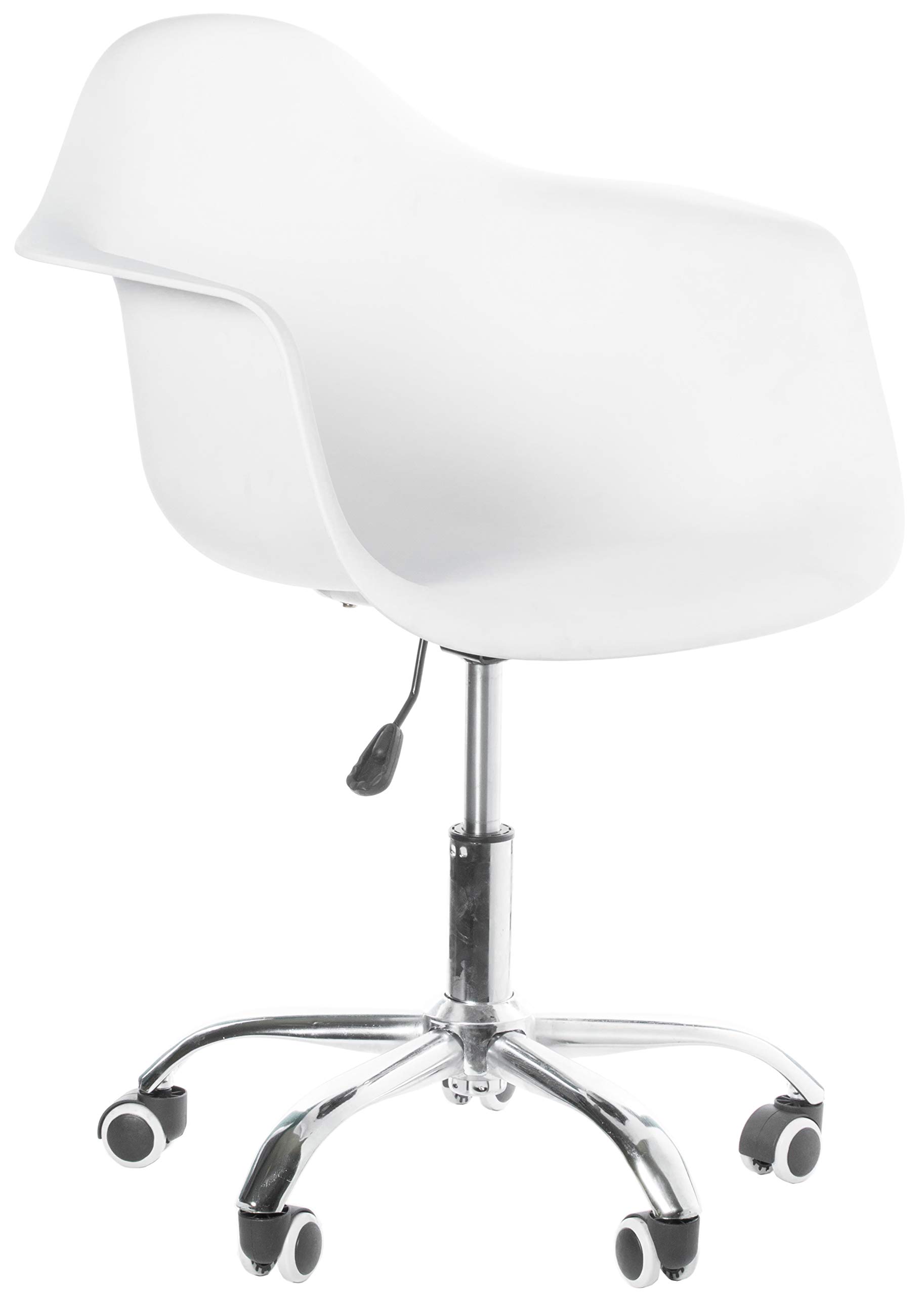 Fabulaxe Mid-Century Modern Swivel Office Chair with Rolling Wheels - Ergonomic Plastic Shell Task Chair in Bold White - Perfect for Home Office, Study & Workspace