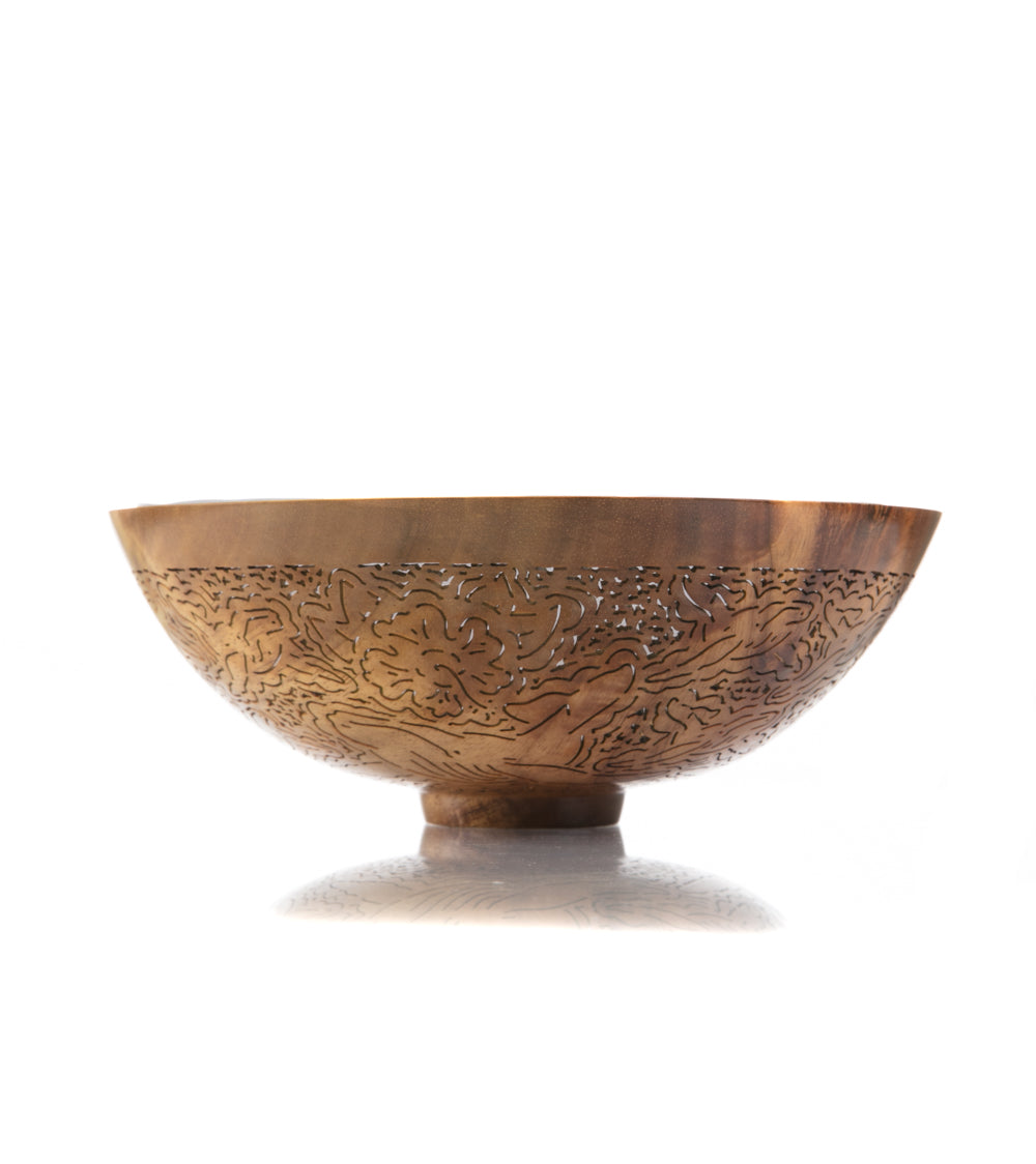 Handcrafted Pierced Koa Wood Bowl with Whale Design - Hawaiian Artisan Home Decor by Patrick & Peggy Bookey - Perfect for Wall Display, Table Centerpiece, or Gift Giving