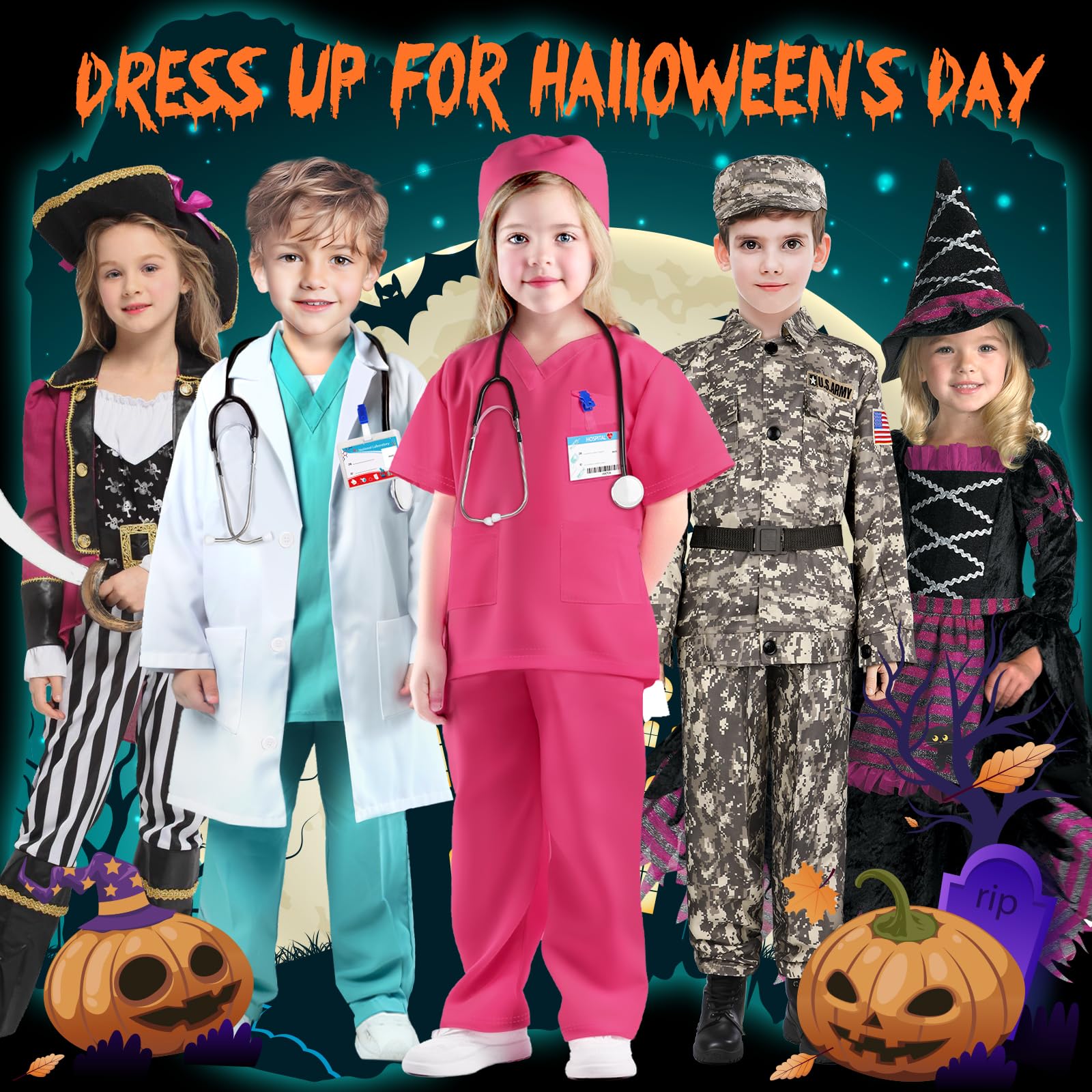 Kids Doctor Costume Set with Scrubs & Accessories - Halloween Dress Up for Toddlers & Children | Pretend Play, Role Play, Halloween Party Costume