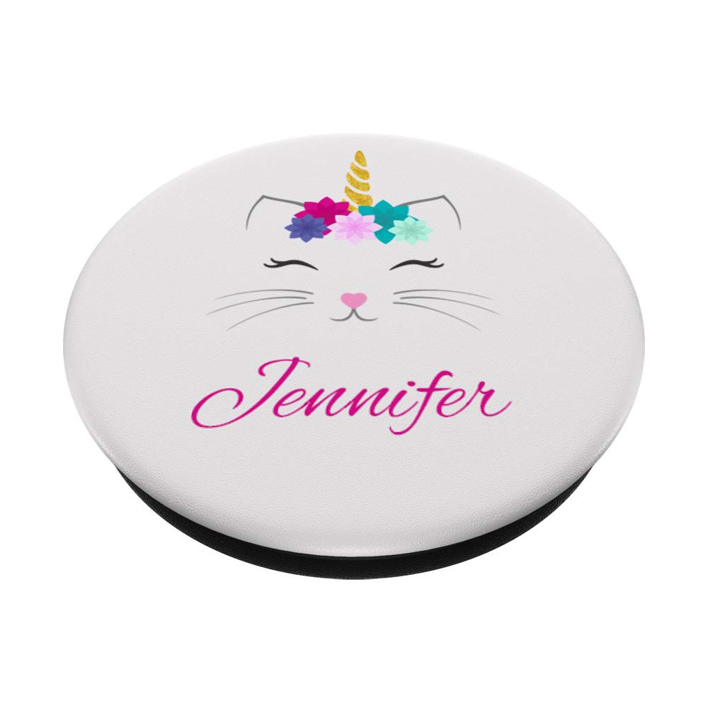 Personalized Jennifer Name Gift - Cat Unicorn PopSockets Phone Grip & Stand for iPhone, Samsung, Tablets | Cute Phone Accessories for Girls, Women | Perfect Birthday, Christmas Gift Idea