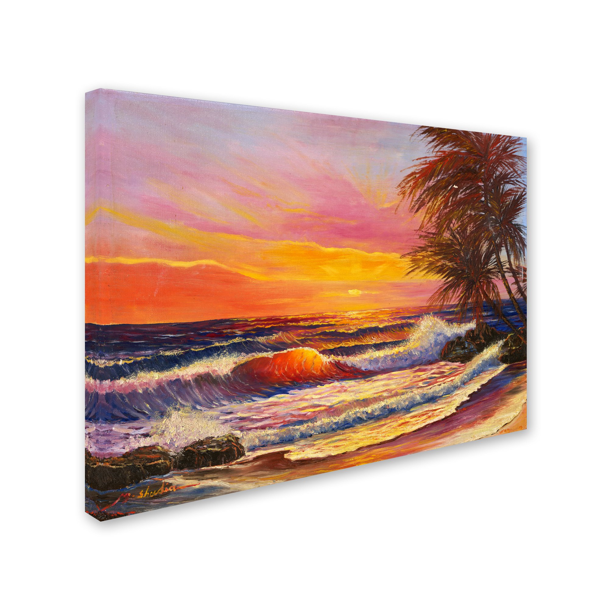 Trademark Fine Art MA0800-C3547GG Hawaiian Glow by Manor Shadian - 35x47 Inch Canvas Wall Art, Tropical Beach Sunset Painting for Living Room, Bedroom & Office Decor