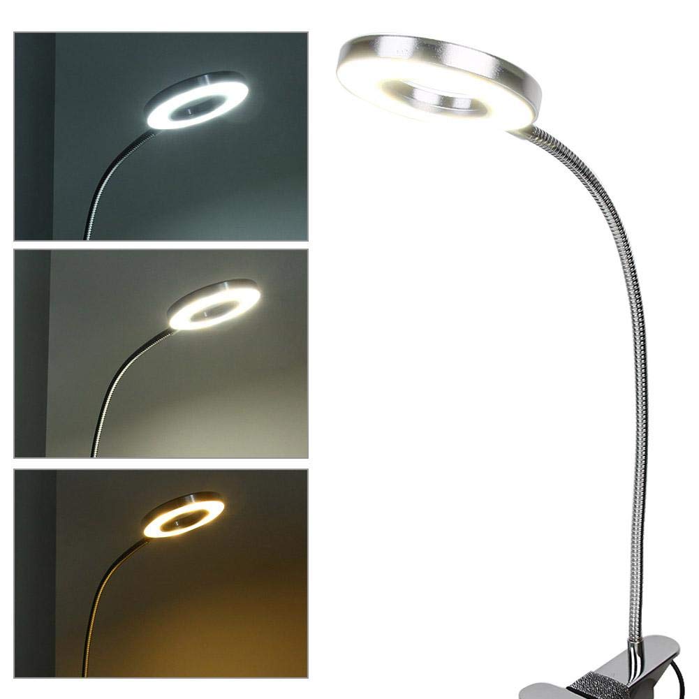 HURRISE LED Desk Lamp with 3-Step Color Temperature & 10 Brightness Levels - Dimmable Eye Protection Reading Light, 360° Flexible Gooseneck Clip Lamp for Tattoo Artists, Students & Office Work - Perfect for Bedside Reading, Study & Crafting