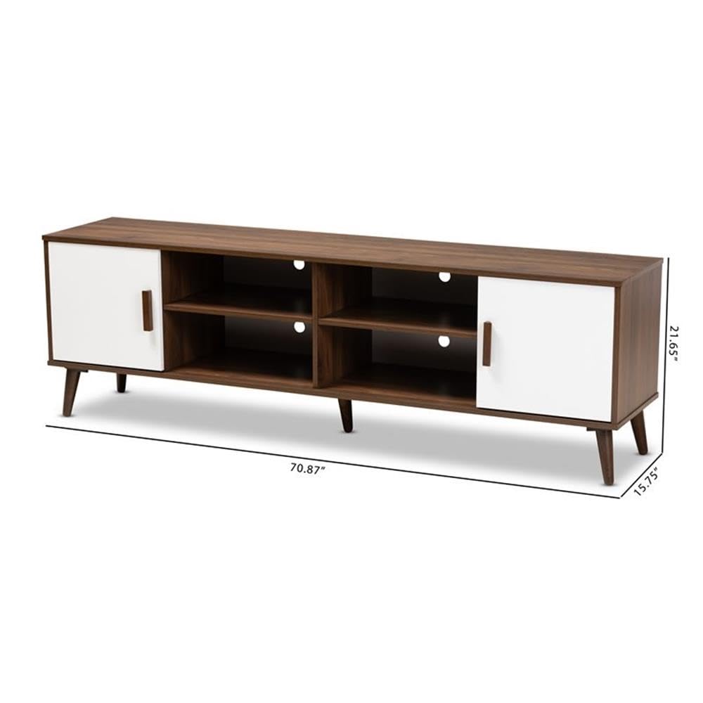 BOWERY HILL 2-Door Wood TV Stand Console Entertainment Center in White and Brown - Modern TV Cabinet for Living Room, Bedroom & Home Theater Storage