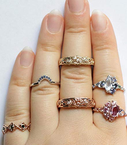 Sapphire Nesting Wedding Band - U-Shaped Curved Matching Ring Set for Bridal Jewelry & Anniversary Gifts | Perfect for Stacking with Engagement Rings
