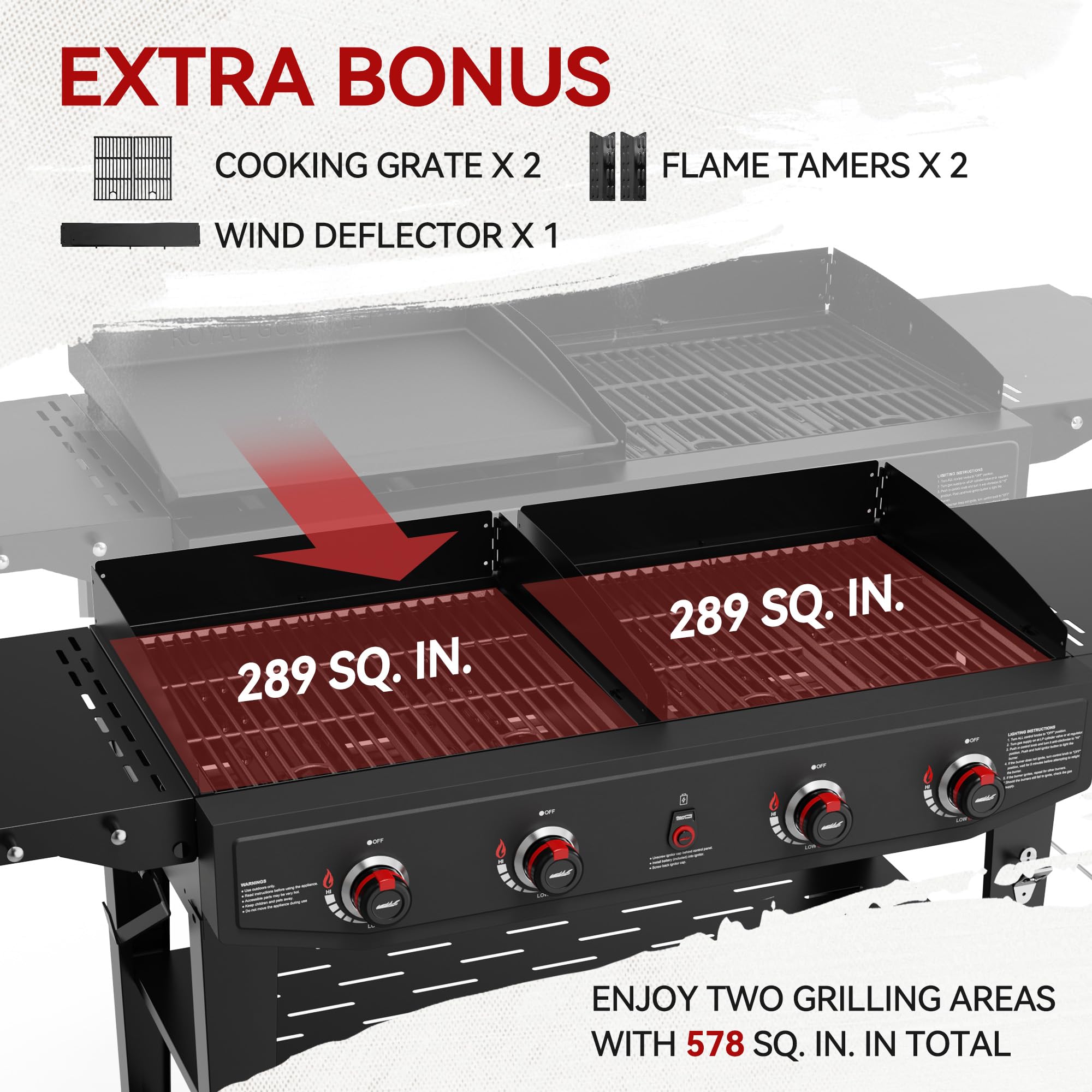 4-Burner Propane Gas Grill and Griddle Combo with Grilling Tools - 296 Sq. In. Cooking Surface & 314 Sq. In. Griddle - Heavy-Duty Portable Outdoor Grill for Backyard, Camping, Tailgating & BBQ Parties - Black (Model GD405A-SC)