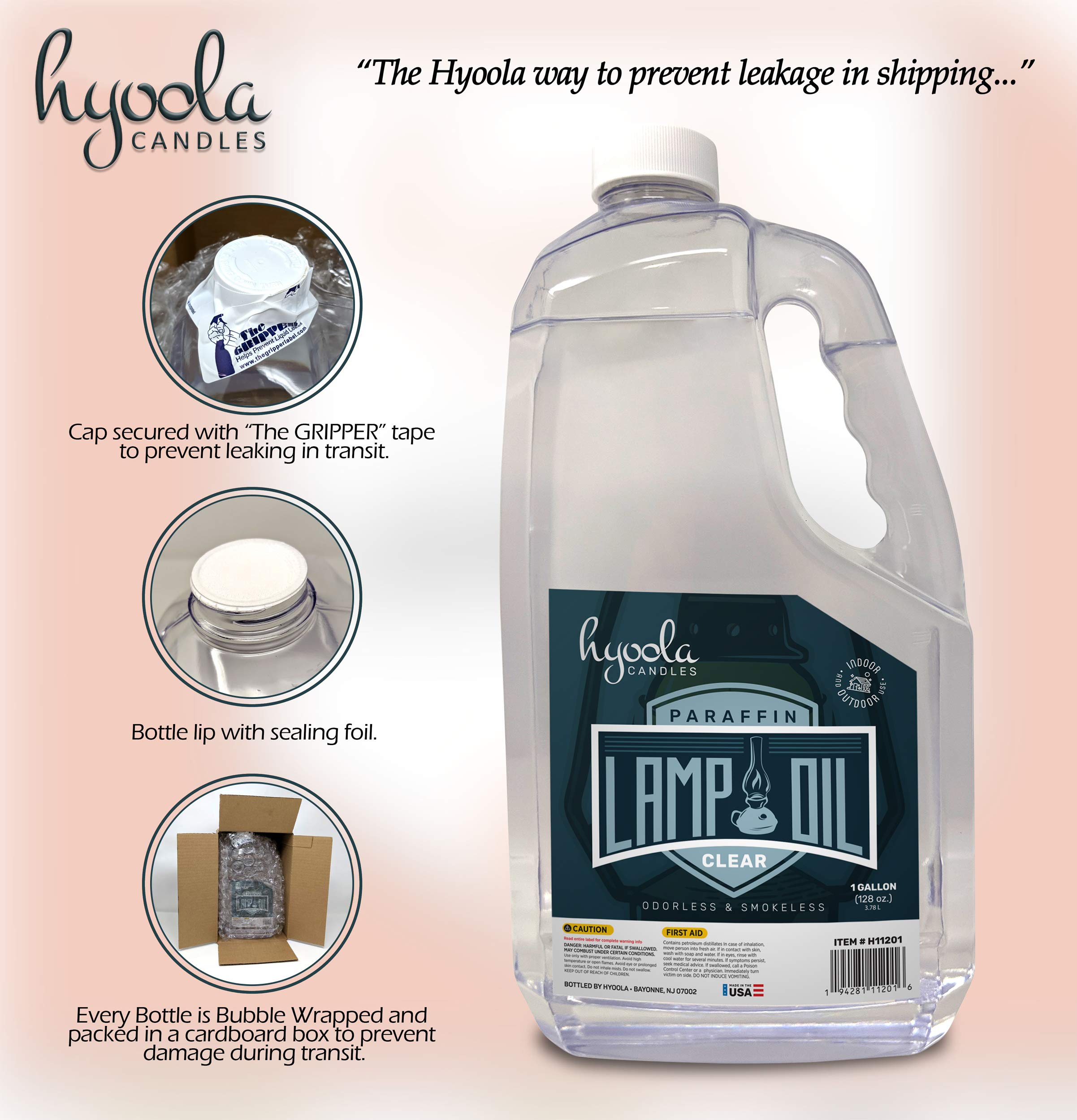 HYOOLA 1-Gallon Liquid Paraffin Lamp Oil - Ultra Clean Burning, Smokeless & Odorless Fuel for Indoor/Outdoor Lamps, Lanterns & Heaters - Highest Purity Lamp Oil (6 Pack) - Perfect for Emergency Lighting, Camping & Decorative Ambiance
