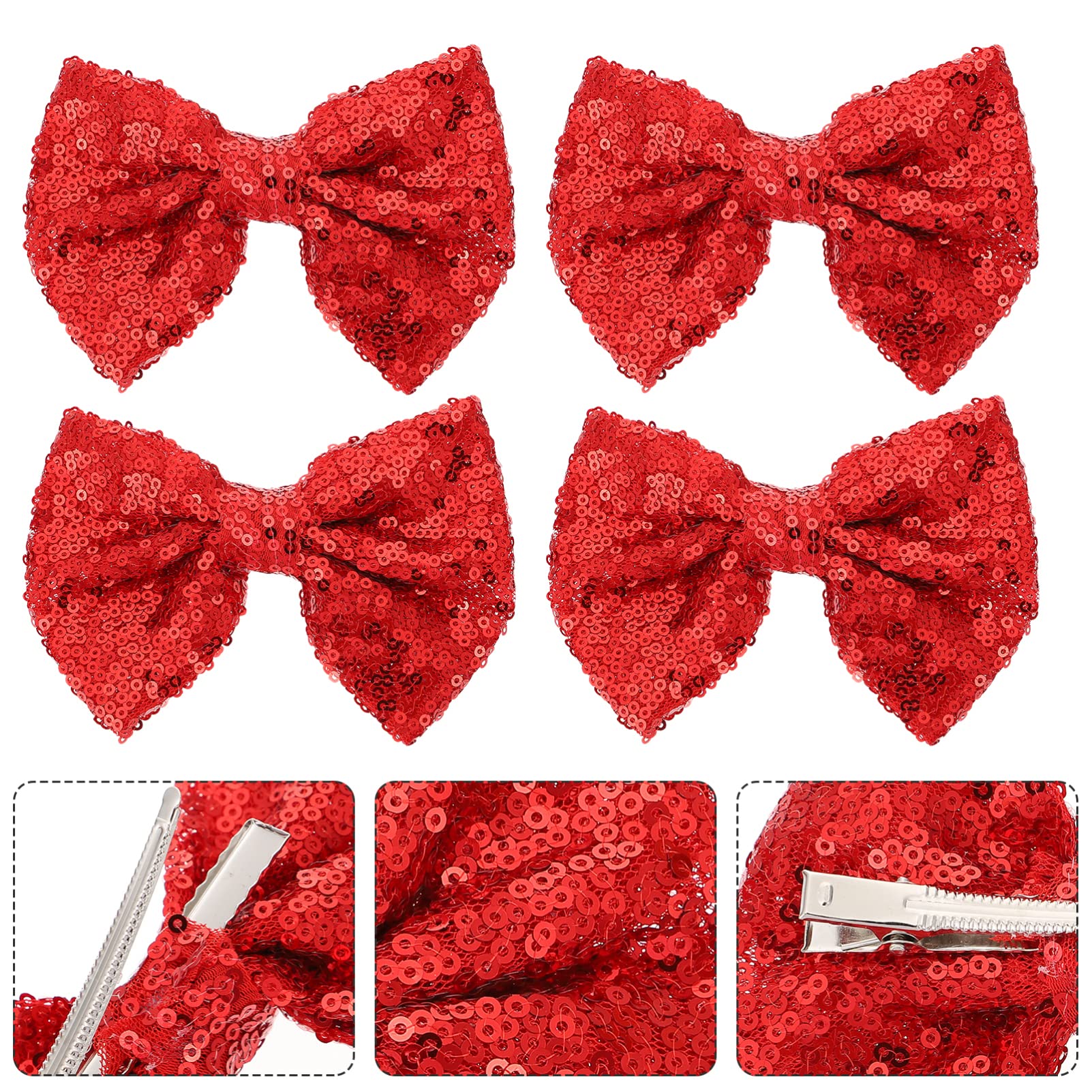 Christmas Sequin Bow Hair Clips - 5pcs Red Glitter Hair Barrettes with Embroidery for Women & Girls | Holiday Party Hair Accessories & Costume Decoration | Perfect for Christmas Photos, Festive Outfits & Gift Giving
