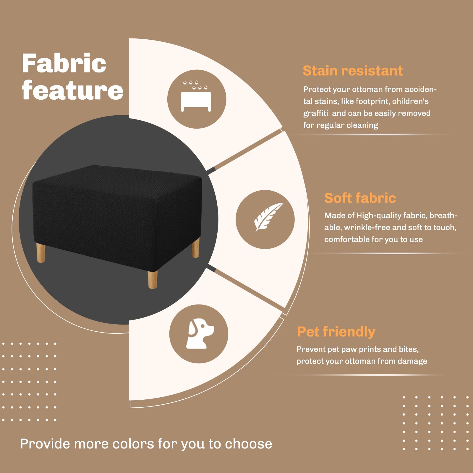 JIVINER Rectangle Stretch Ottoman Slipcover - Soft Furniture Protector with Elastic Bottom for Folding Storage Footstool (Large, Black) | Perfect for Living Room, Bedroom & Home Decor