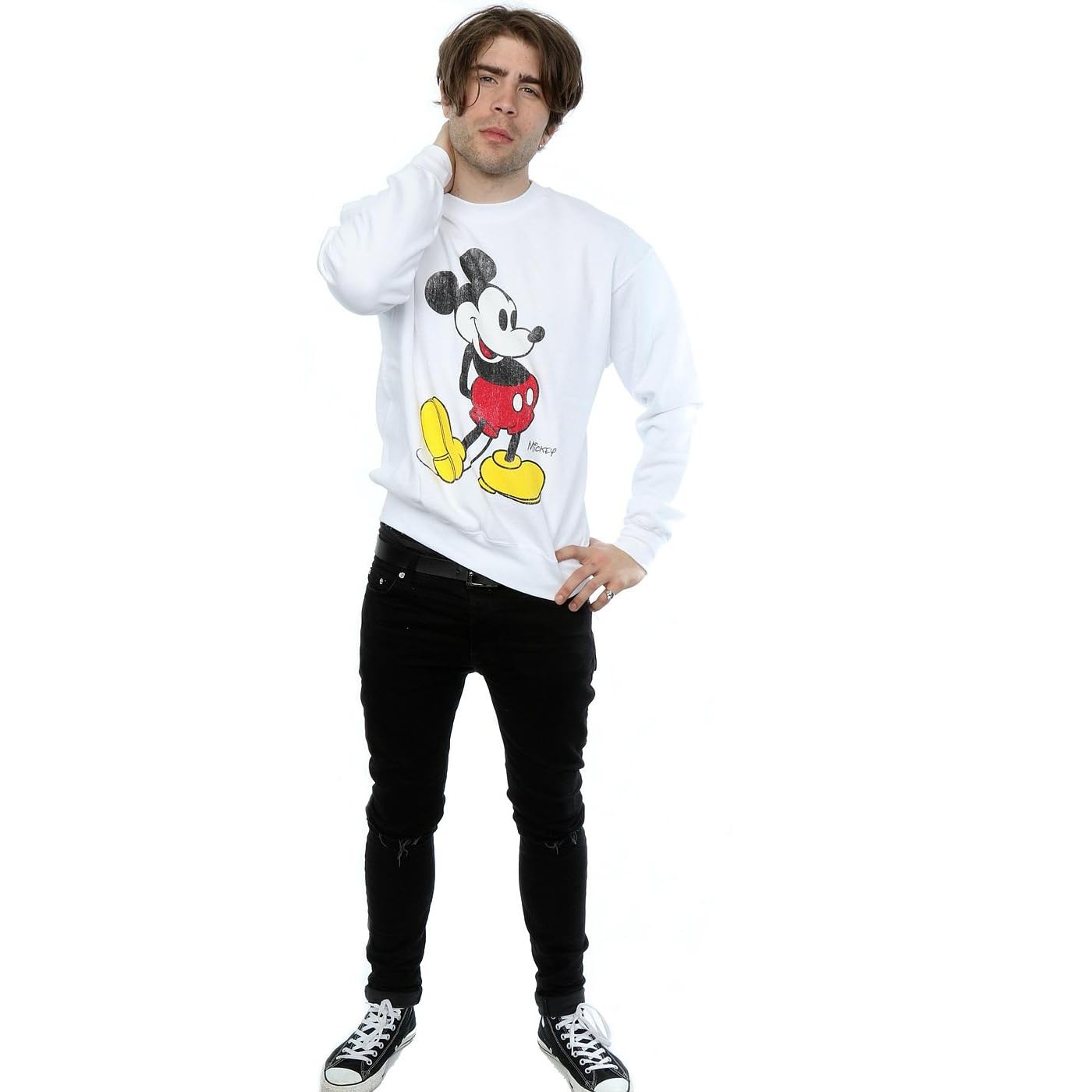 Disney Mickey Mouse Classic Kick Sweatshirt for Men - Medium Size, White | Casual Wear, Lounge Outfit, Gift for Disney Fans
