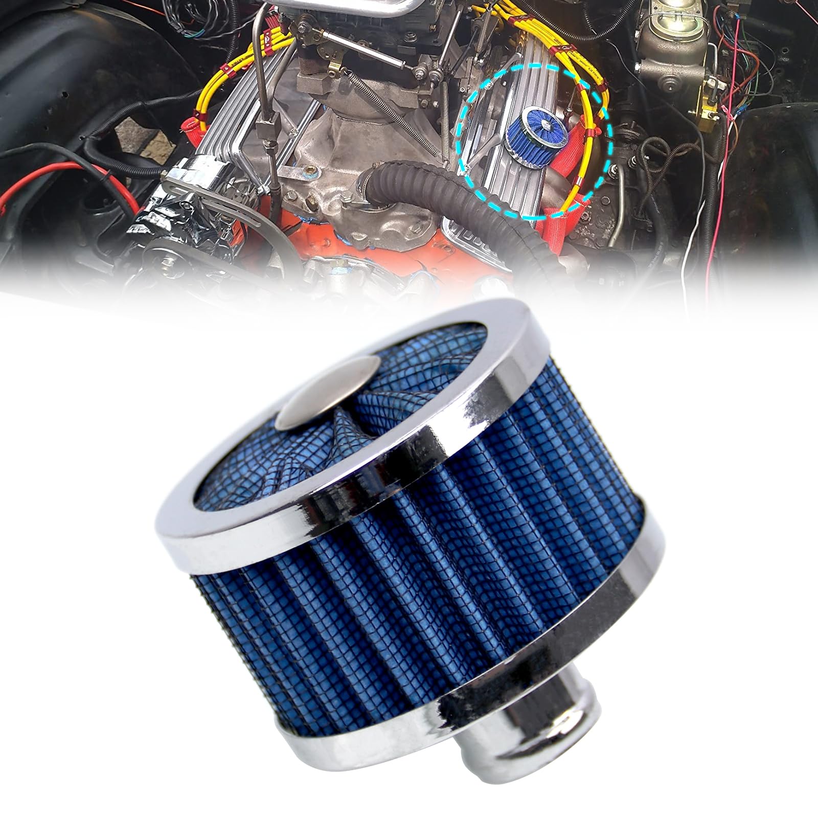 RYANSTAR RACING 23MM High Flow Vent Valve Cover Breather Filter - Universal Car Air Intake Filter for Cold Air Intake Systems - Small Engine Air Filter Breather - Blue Universal Air Vent Cover - Perfect for Performance Upgrades & Engine Maintenance