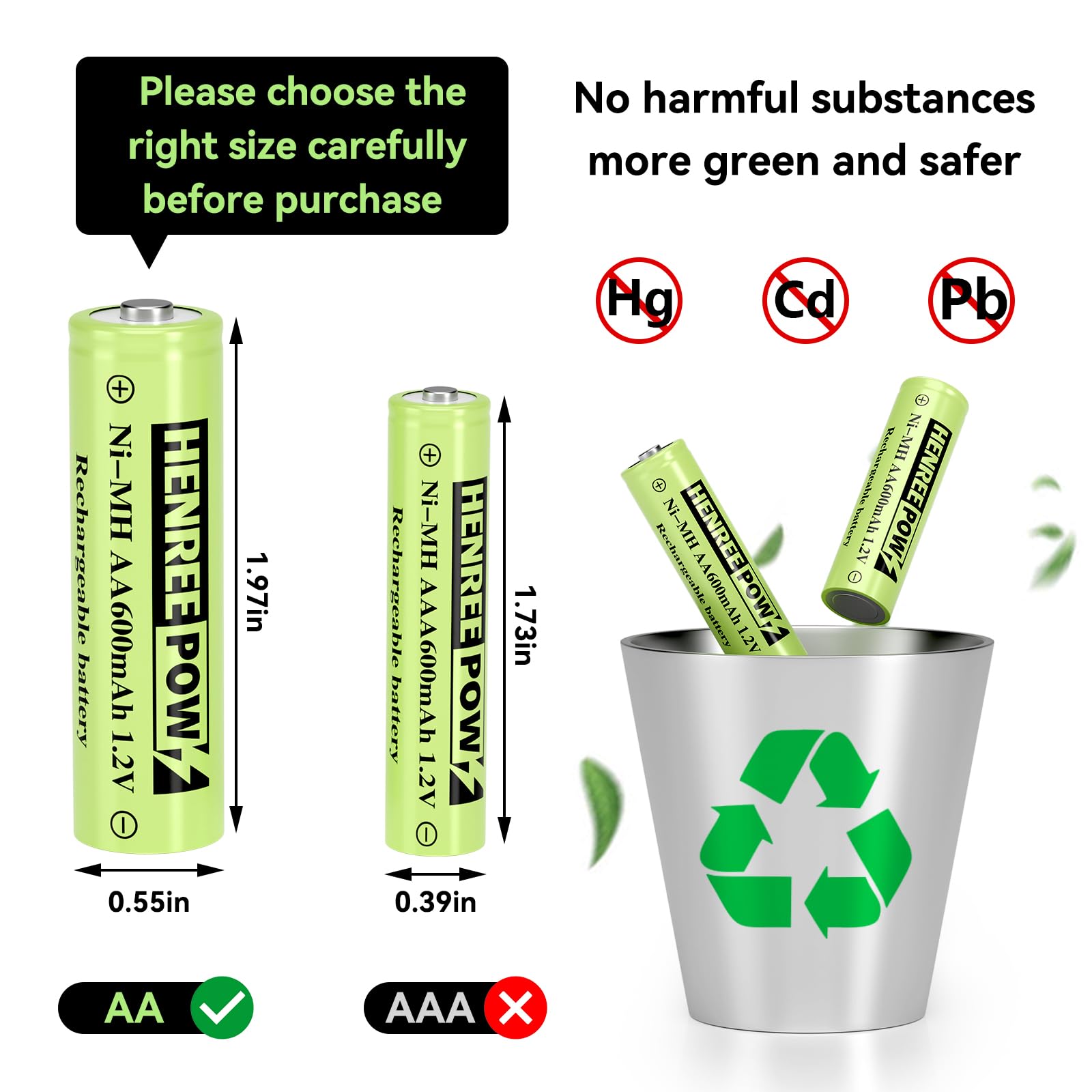 Henreepow 12-Pack Rechargeable AA Solar Batteries 1.2V 600mAh Ni-MH Double A Batteries - Pre-Charged for Solar Garden Lights, Outdoor Landscape Lighting & Solar-Powered Devices