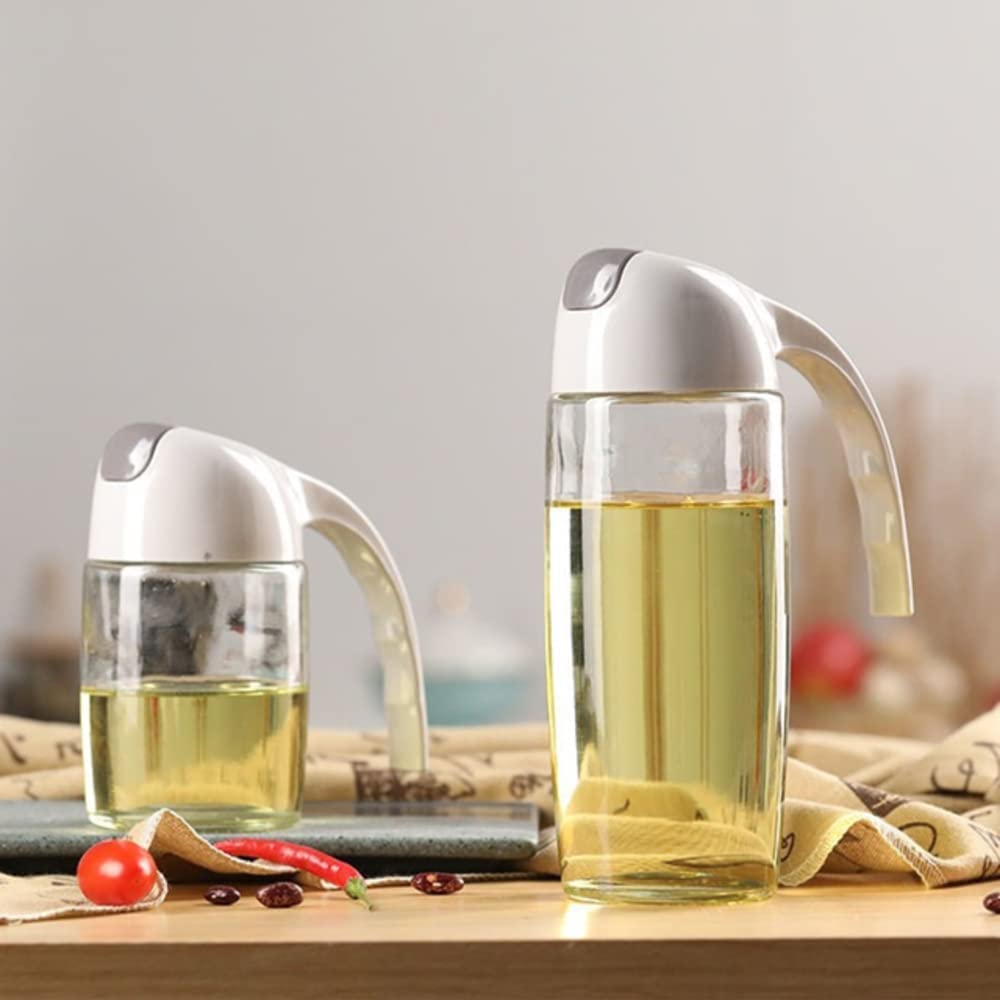 Premium Olive Oil Glass Bottle with Auto Flip Silicone Dispenser - 630ml Leak-Proof Kitchen Oil Dispenser with Non-Slip Handle & Automatic Cap - Perfect for Cooking, Baking, Salad Dressing & Countertop Storage